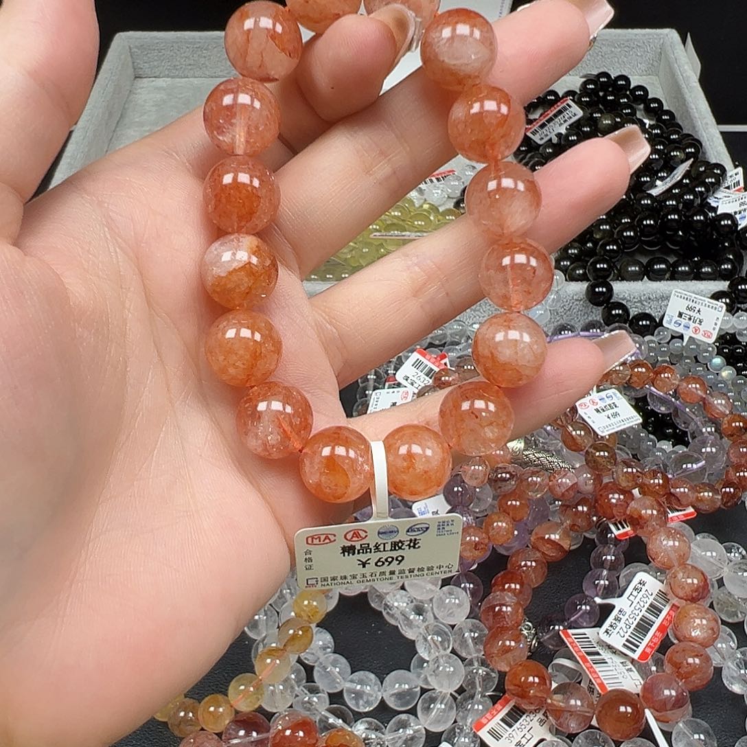 過***愙手串水晶未镶嵌卡12精品红胶花32