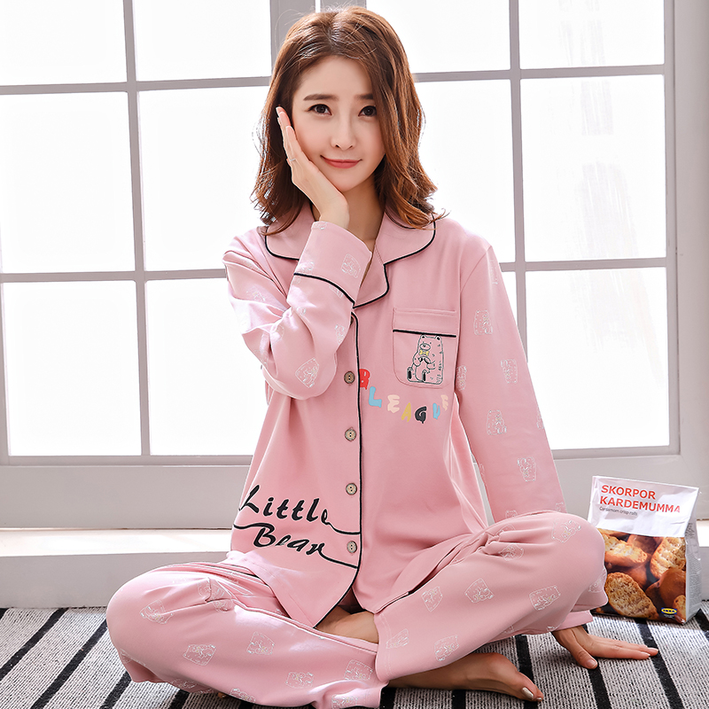 浪莎女款睡衣纯棉春秋季2025新款长袖开衫宽松休闲甜美家居服套装