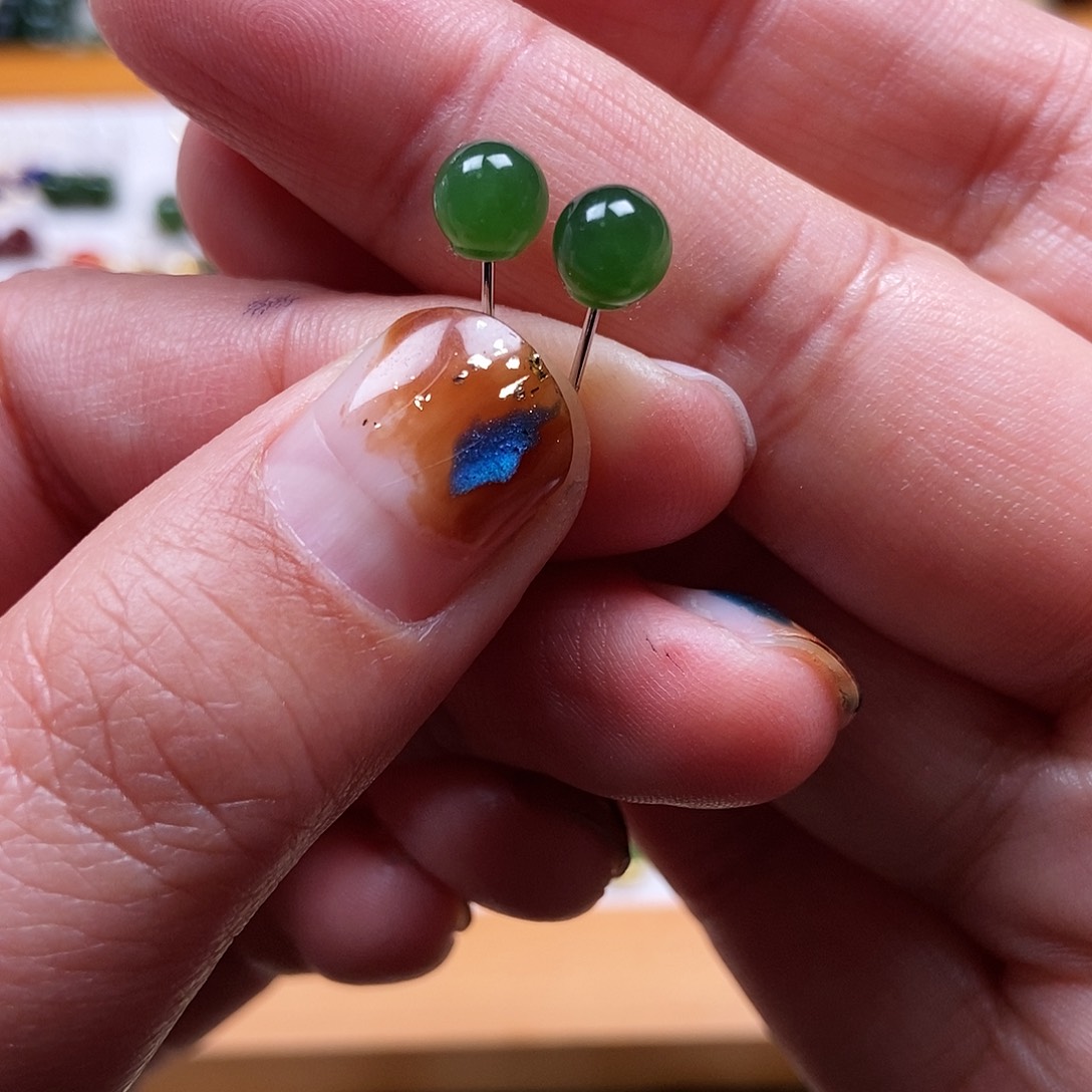 和田玉耳饰银S925镶嵌