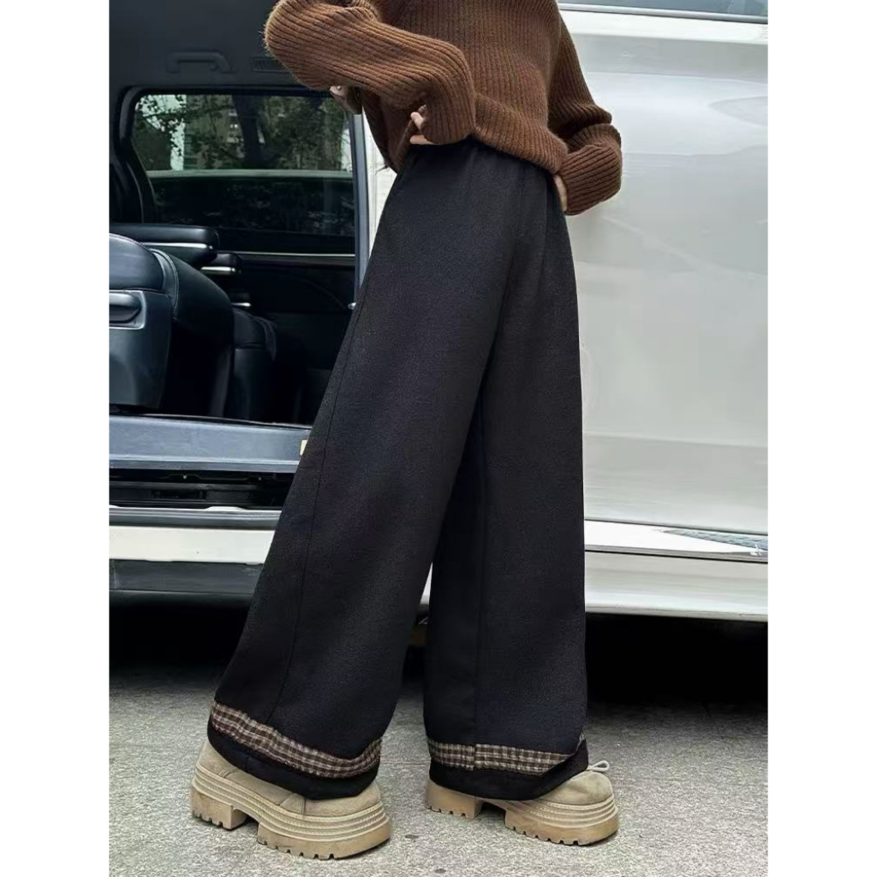 25018 加绒花边阔腿裤