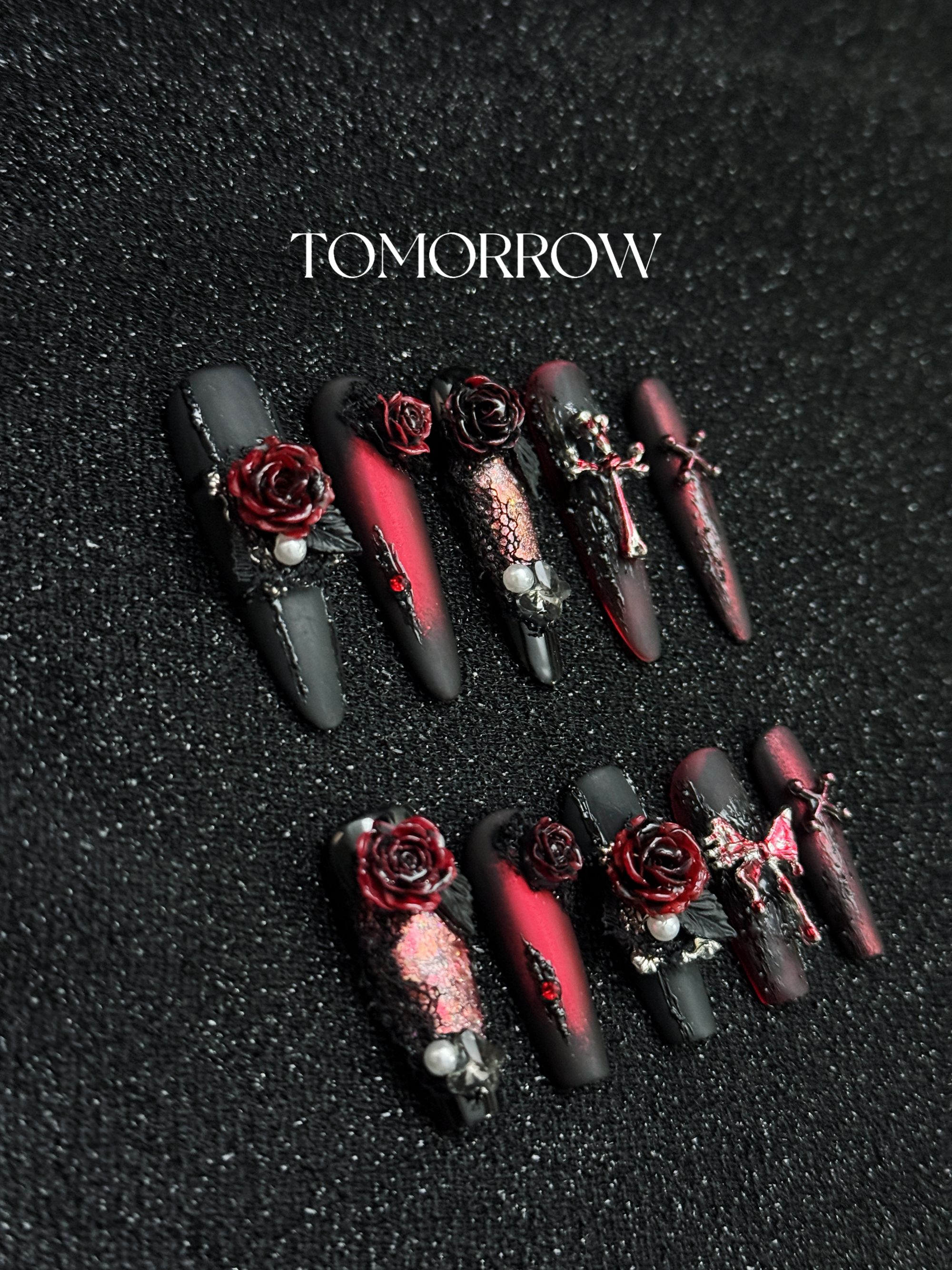 【绯桖染蝶】4CM 3CM 两个长度可选 暗黑系 纯手工穿戴甲