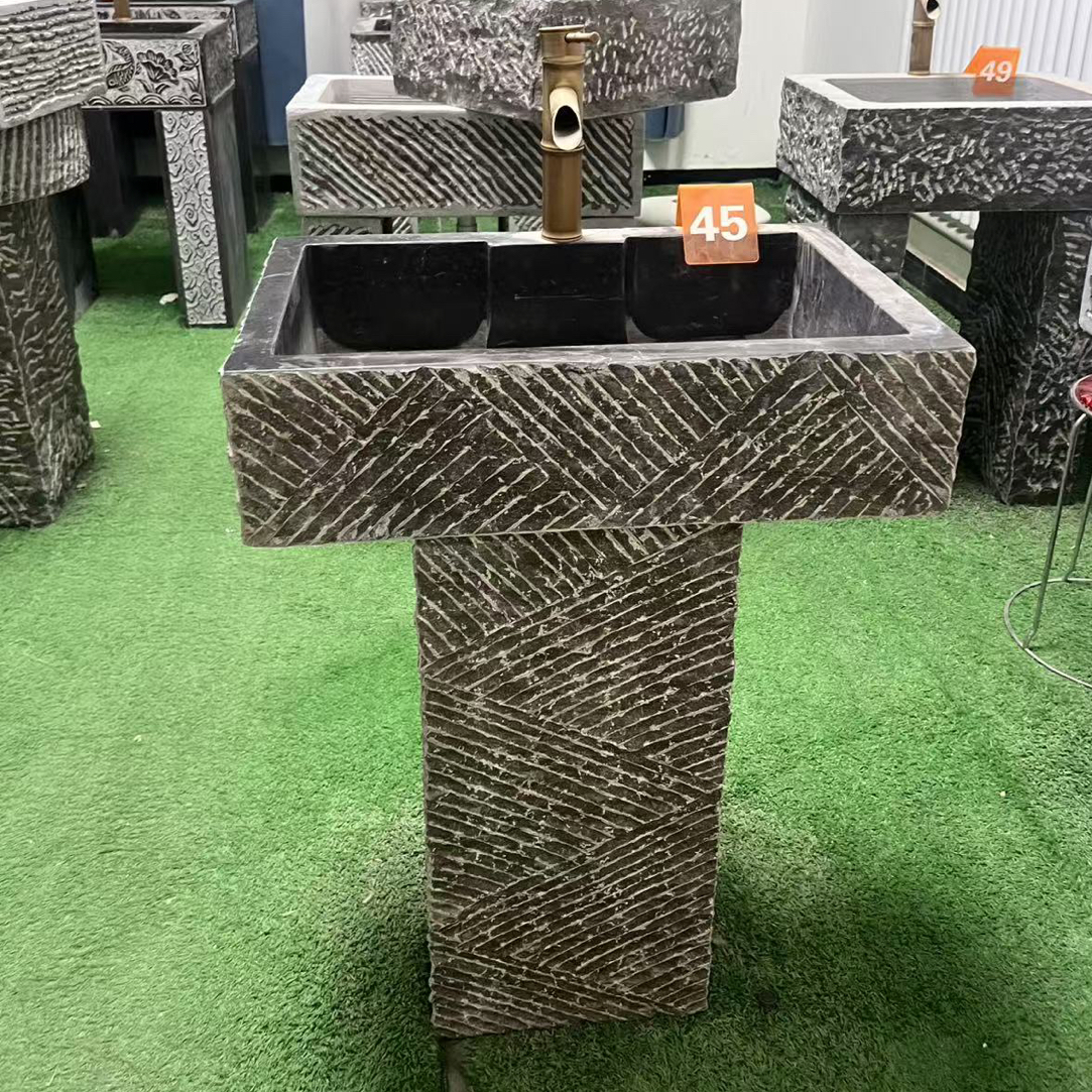户外天然青石整石一体带搓衣板庭院家用洗衣洗手两用台盆
