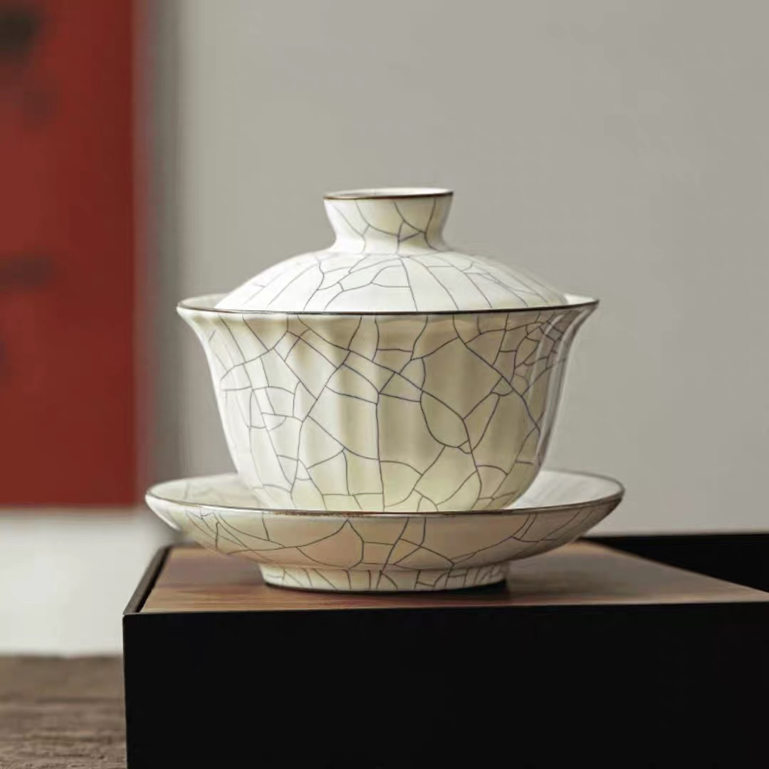 泉德堂汝窑开片三才盖碗@145