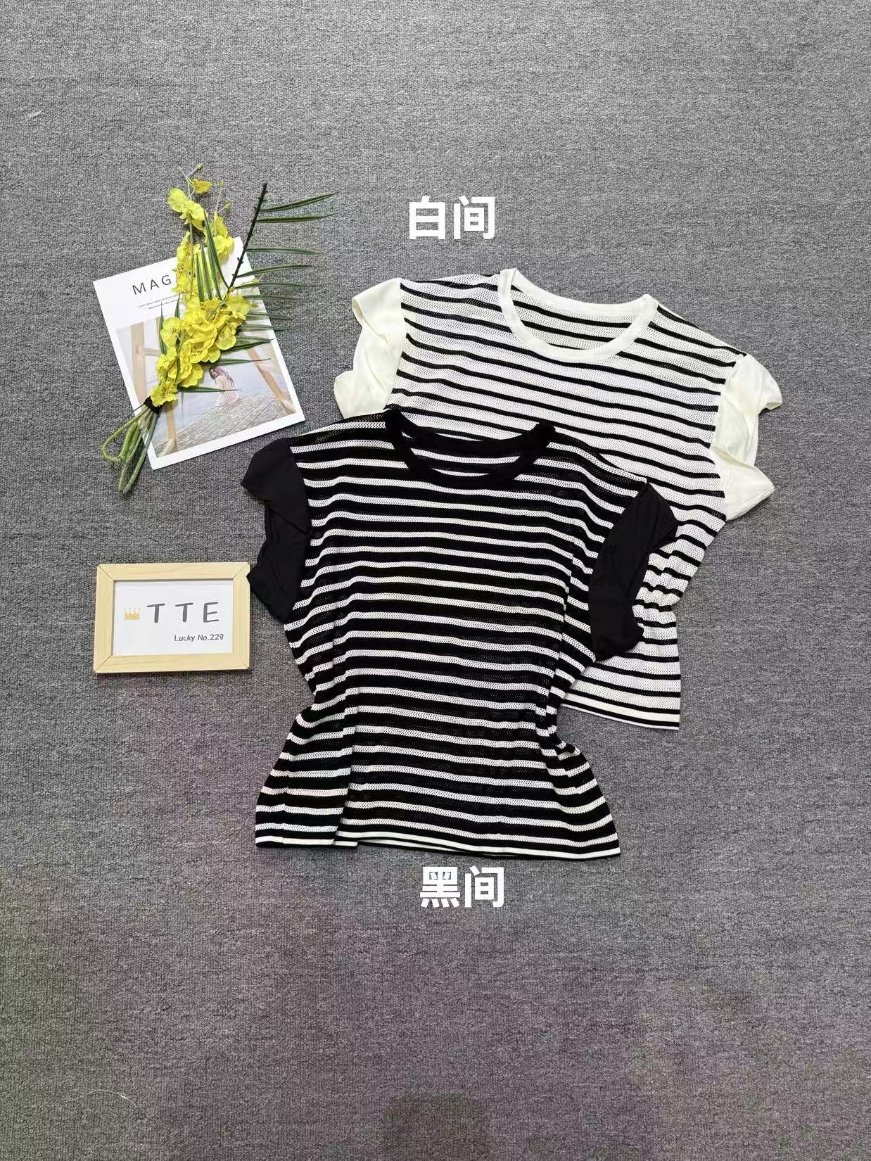 【TTE严选】2025夏装圆领条纹飞袖T恤（0527-16）