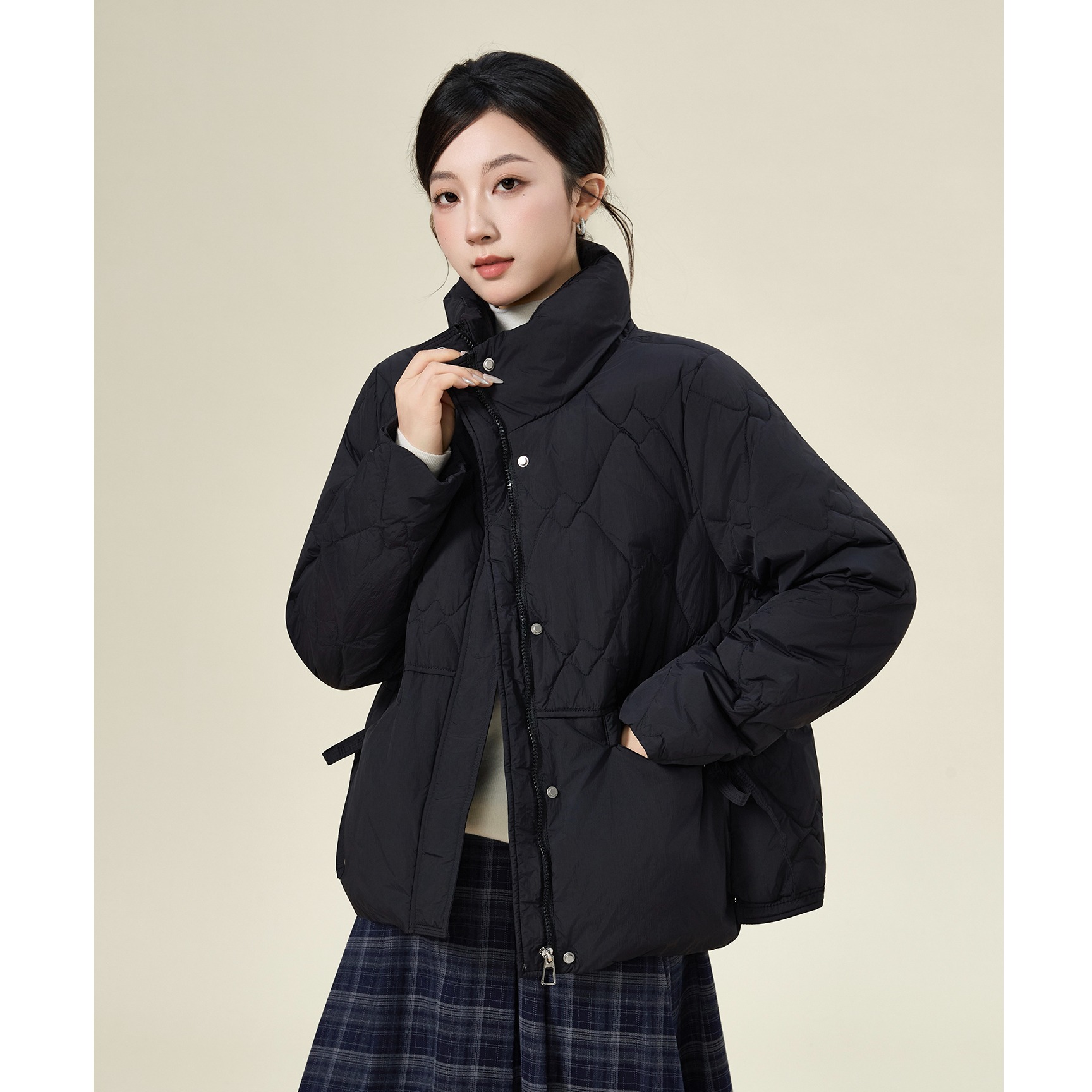 茵曼25冬季90鸭绒轻薄羽绒服圆领百搭保暖短款外套