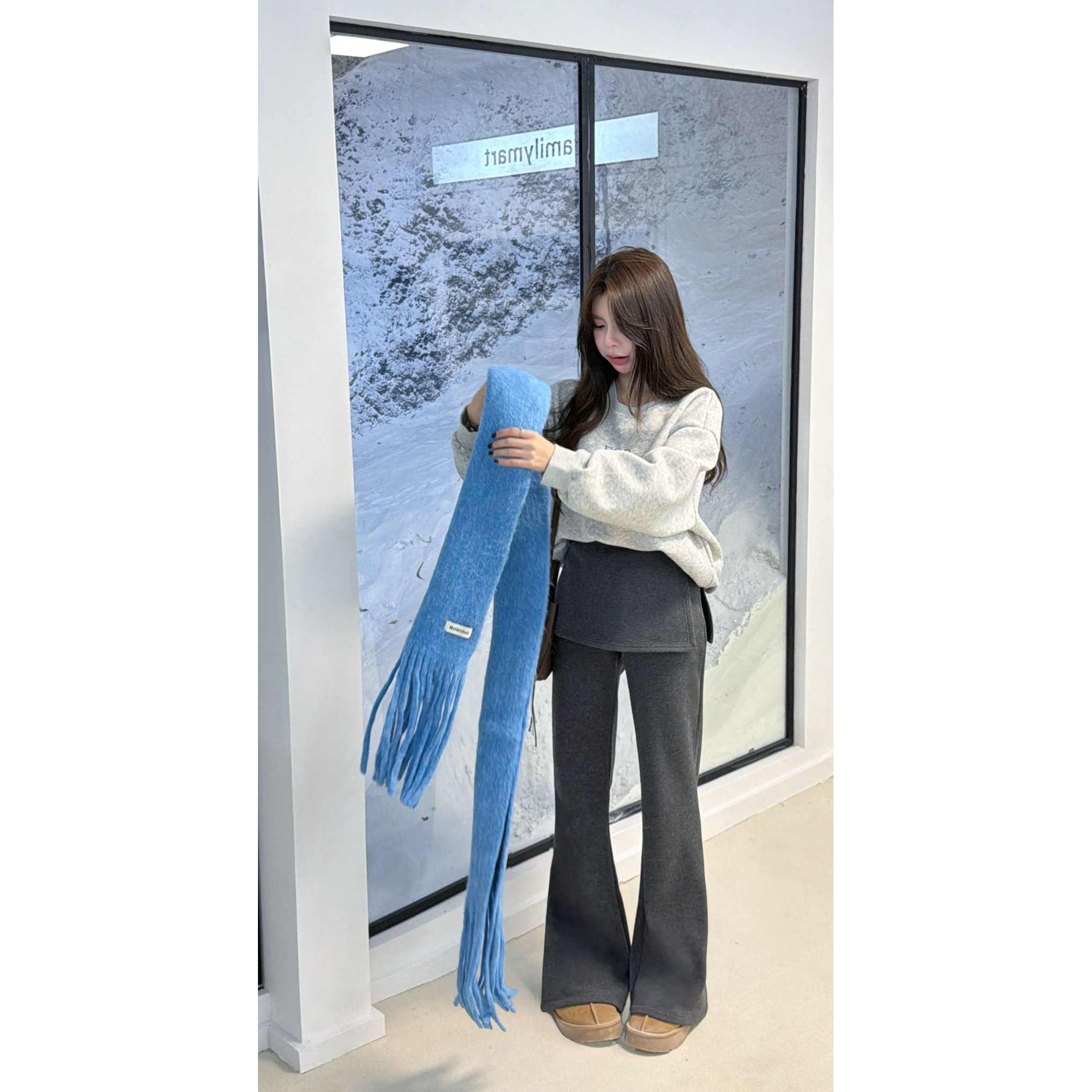 【HuiHui】韩国东大门设计感厚款假两件屁帘微喇裤长裤（L0319）