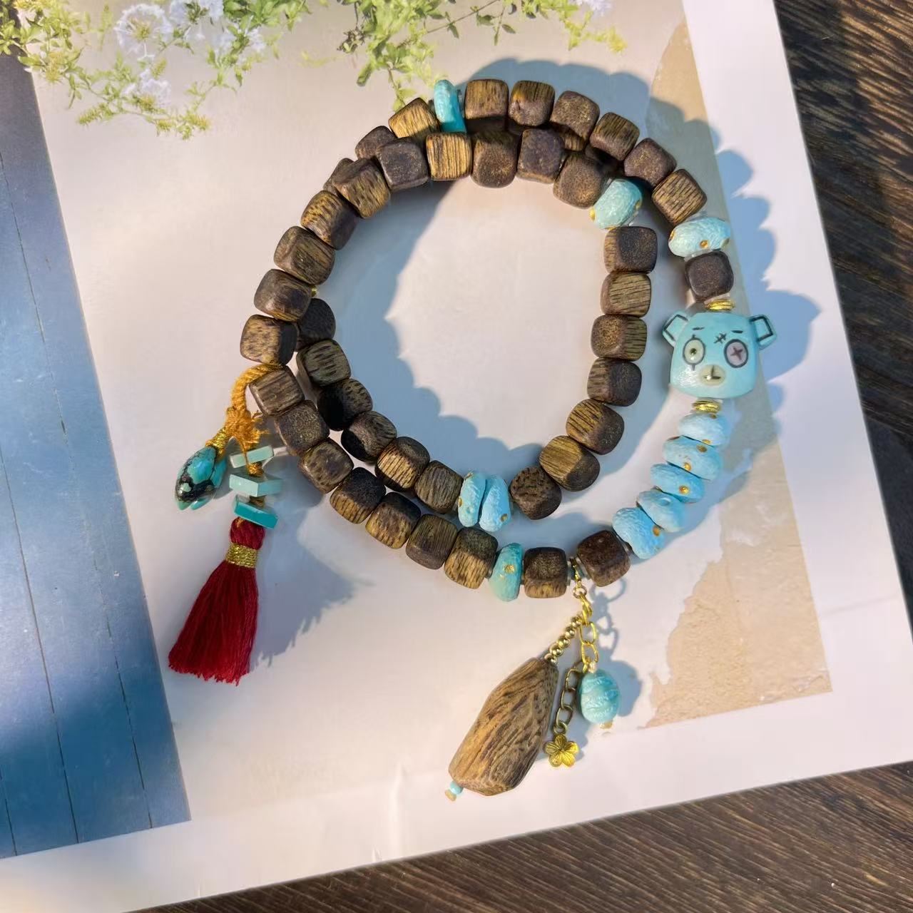 沉香【桦雅】双圈-沉香多宝18K金手串-A2824