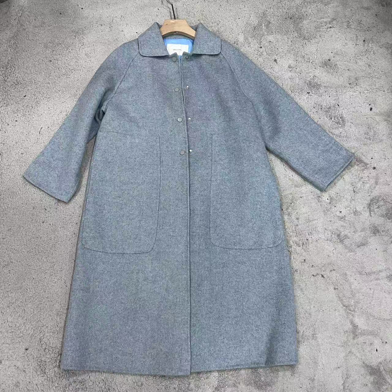 25秋冬韩版文艺人字纹羊毛长款大衣