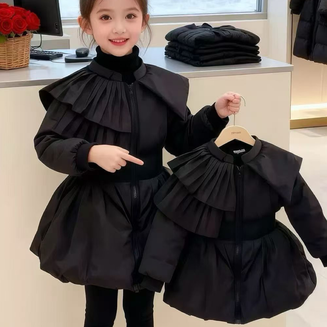 女童冬季新款洋气公主风大披肩保暖加厚百搭棉衣外套