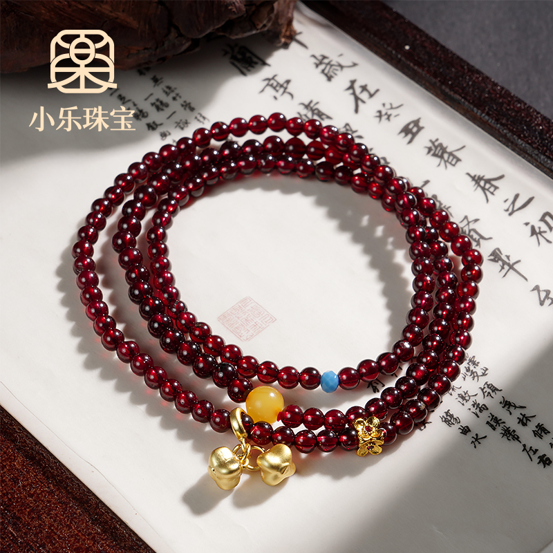 三圈女款石榴石小花吊坠女式手链多样性发一-10427