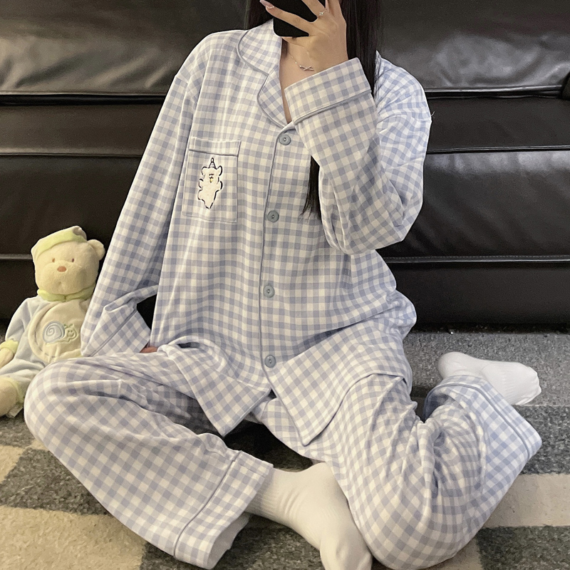 大码240斤睡衣男女春夏薄款加肥200斤胖mm宽松格子情侣家居套装