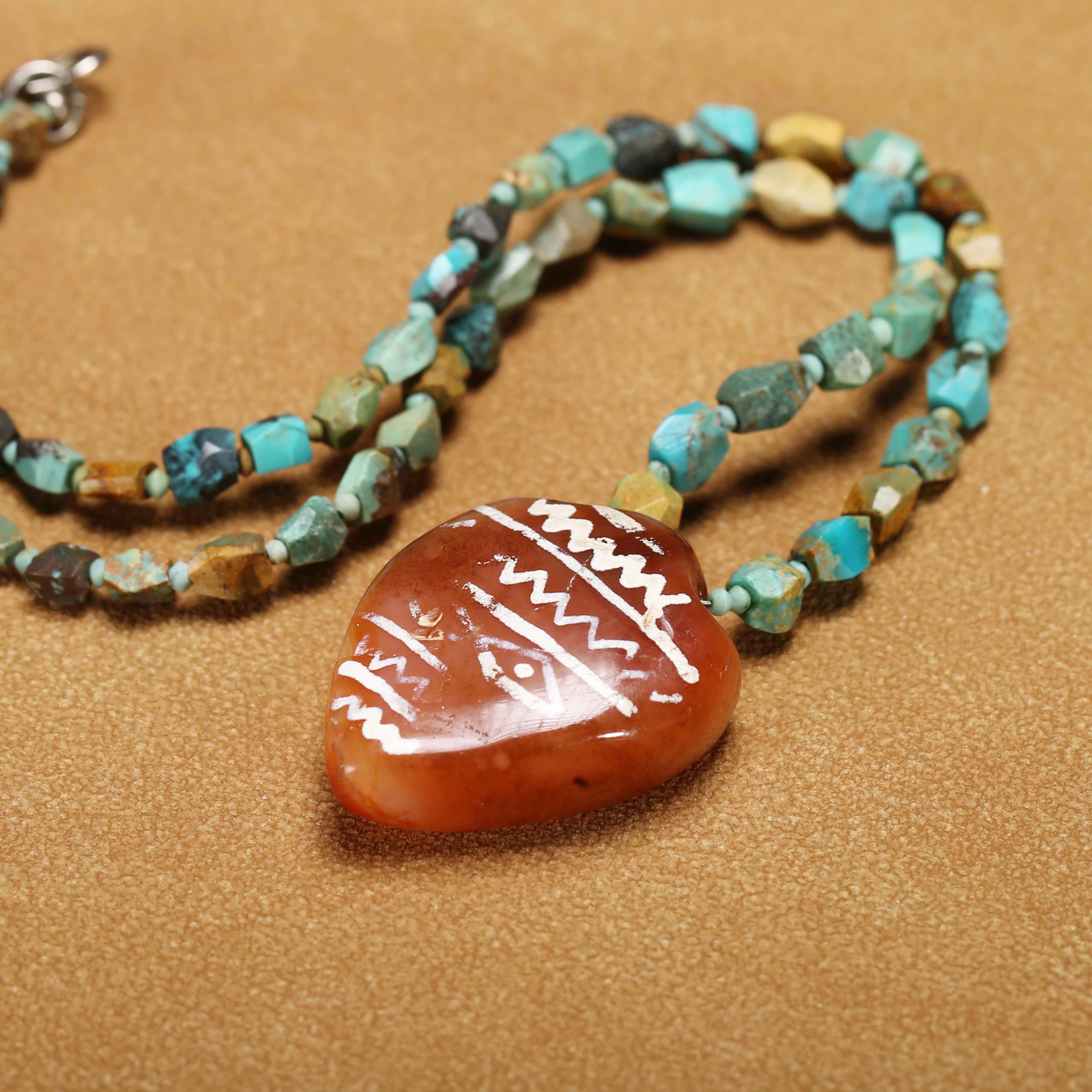 【济文阁】JZYM25116022十八-十九世纪 玛瑙心形吊坠佩松石链