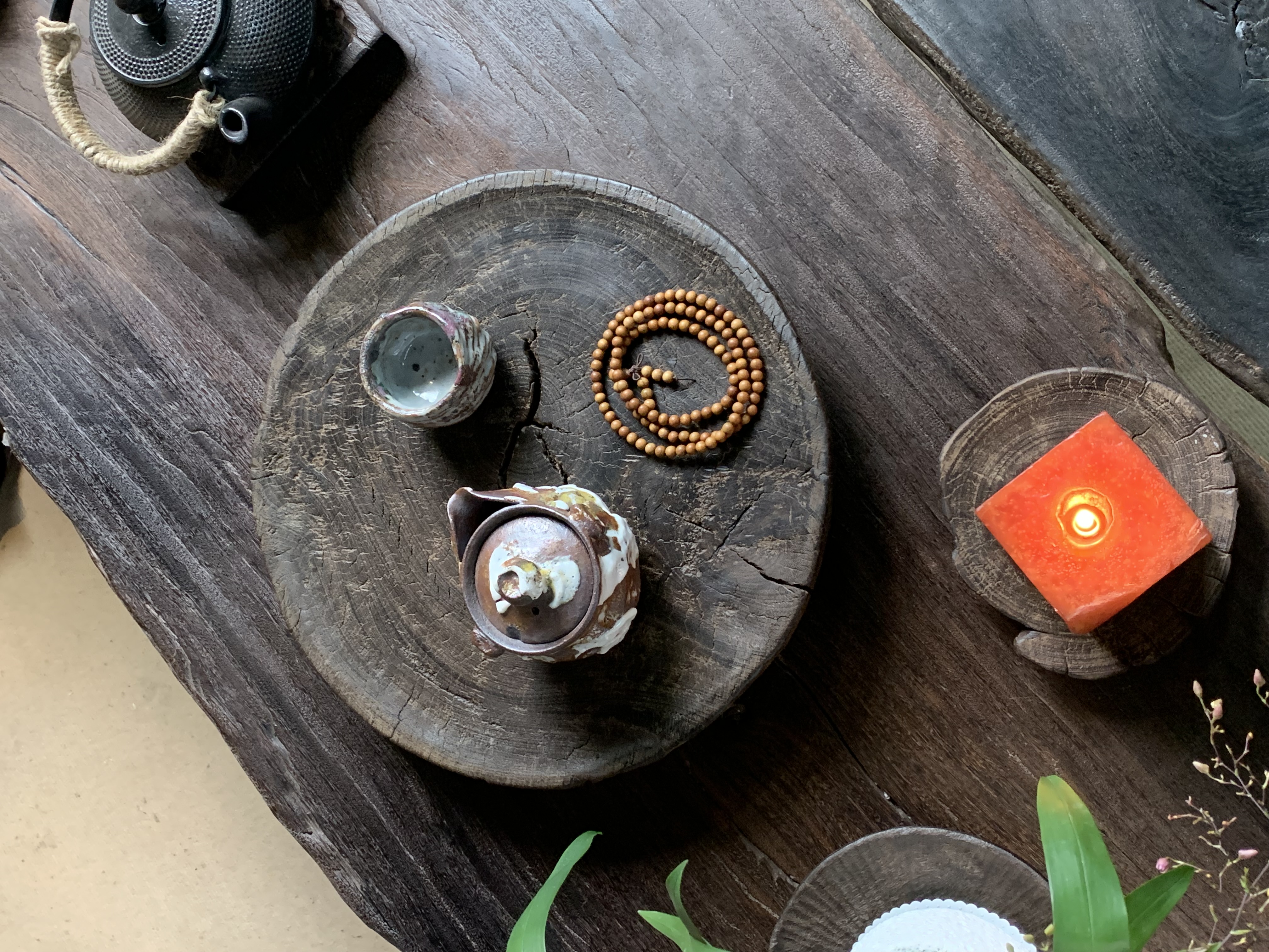 三山集木-铁力乌木整木三足圆干泡台 置物台 手工孤品 无漆无蜡