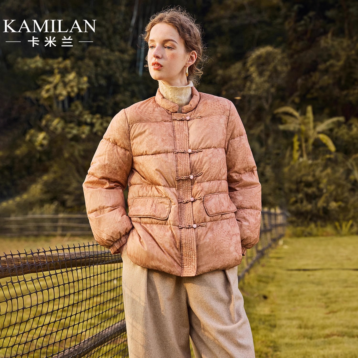 [鹅绒服]卡米兰短款新中式白鹅绒羽绒服女2024冬季新款羽绒外套