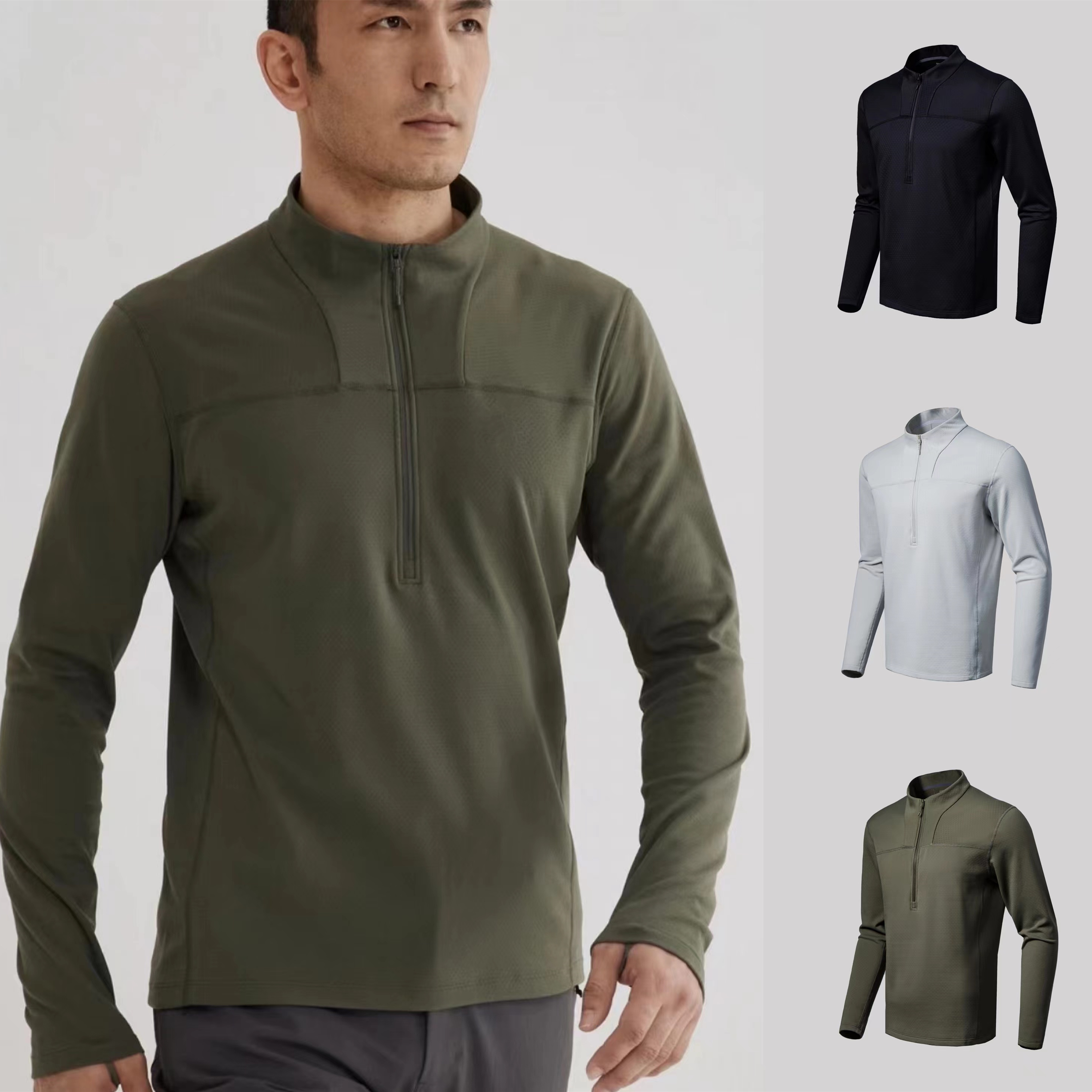 定制棱格绒】早春男女款户外运动半拉链打底长袖/舒适保暖抓绒衫