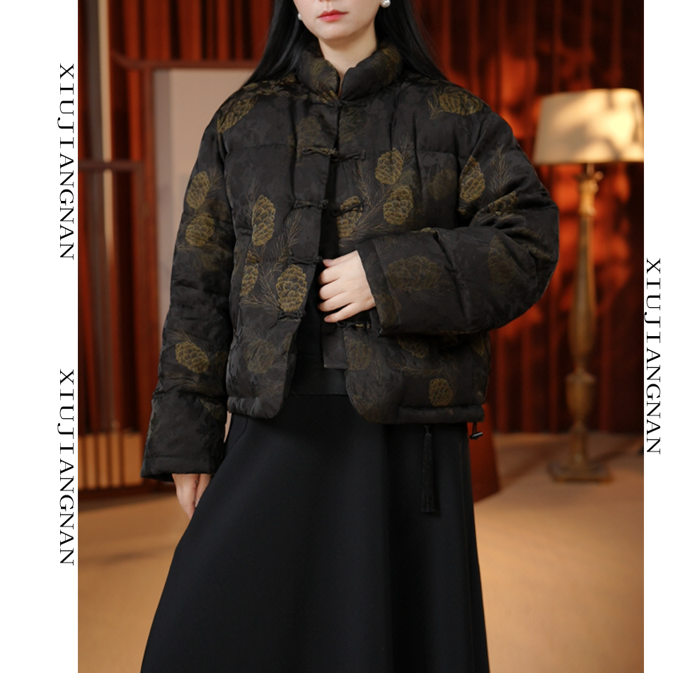 88229-松果花白鸭绒羽绒服冬季新款保暖国潮面包服立领中国风