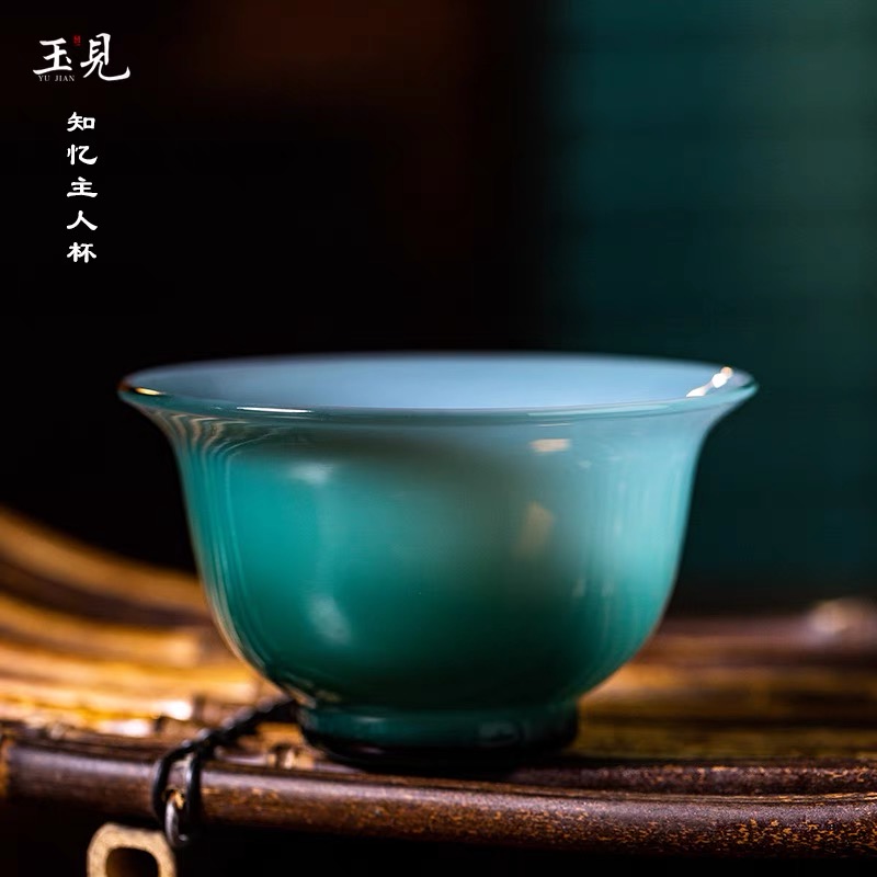 玉见知忆主人杯青--玉料高硼硅耐热纯手工吹制大号压手杯玻璃杯