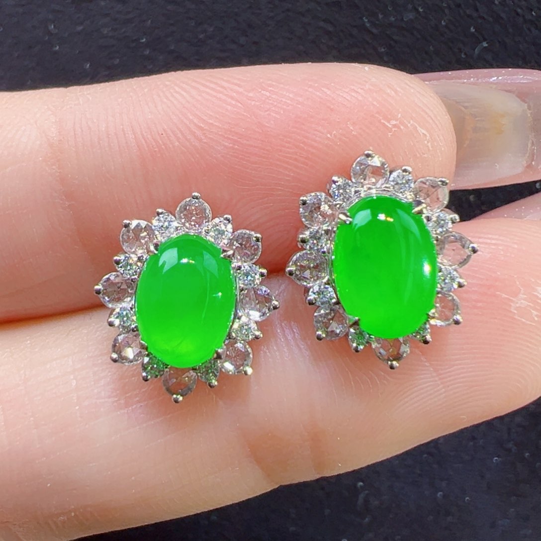 翡翠耳饰18K金镶嵌耳钉