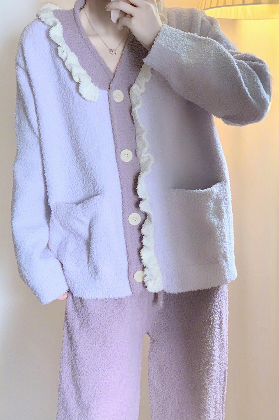 温柔软糯针织长袖睡衣女冬季2025年新款木耳边高级居家服长裤套装