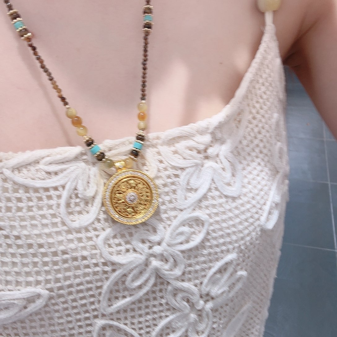 锆石铜合金罗盘项链