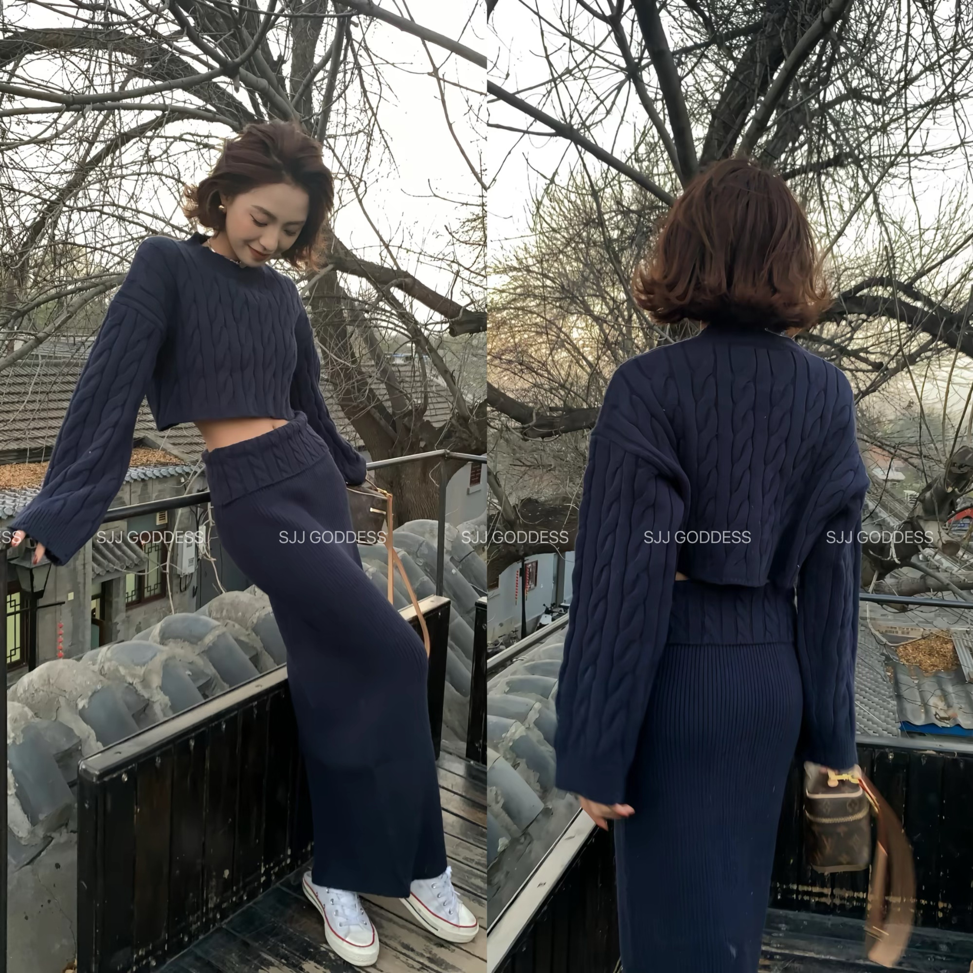SJJ定制-秋冬休闲显高毛衣+半身裙两件套（衣长38裙长90）120317
