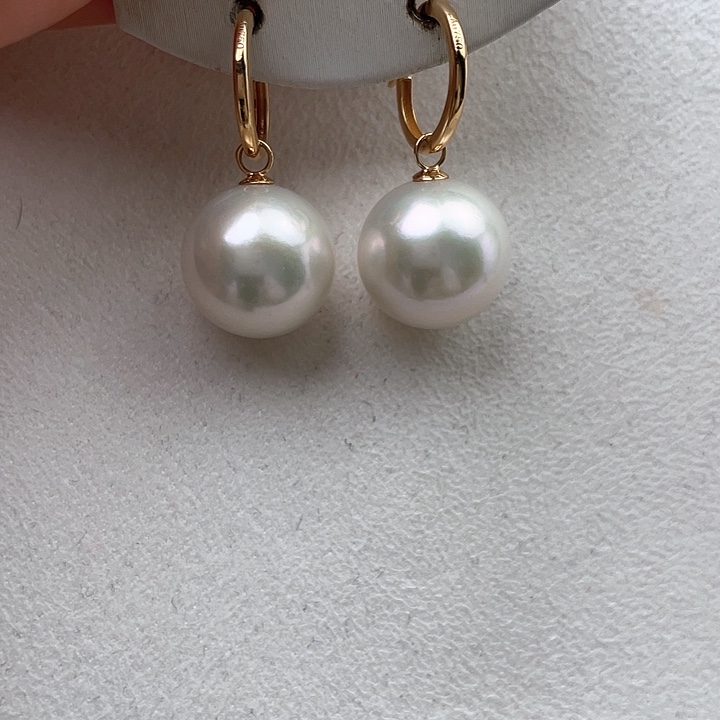淡水珍珠耳饰18K金镶嵌13-14