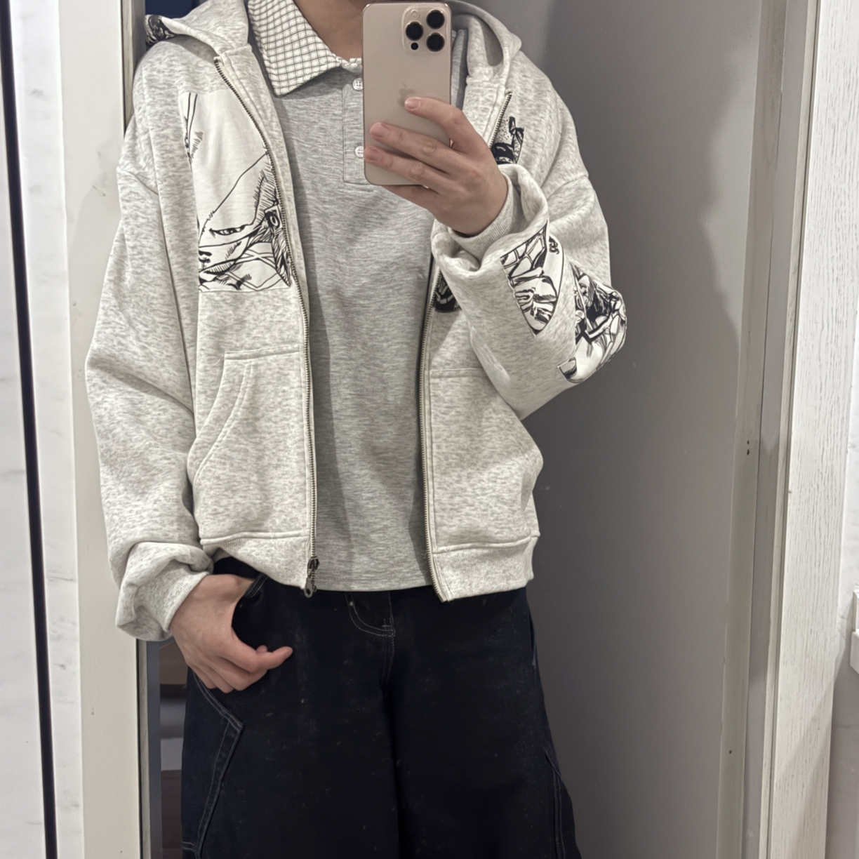 EXKYLIN意向麒麟迪亚哥灰色boxy版型客户定制白底外套男女同款