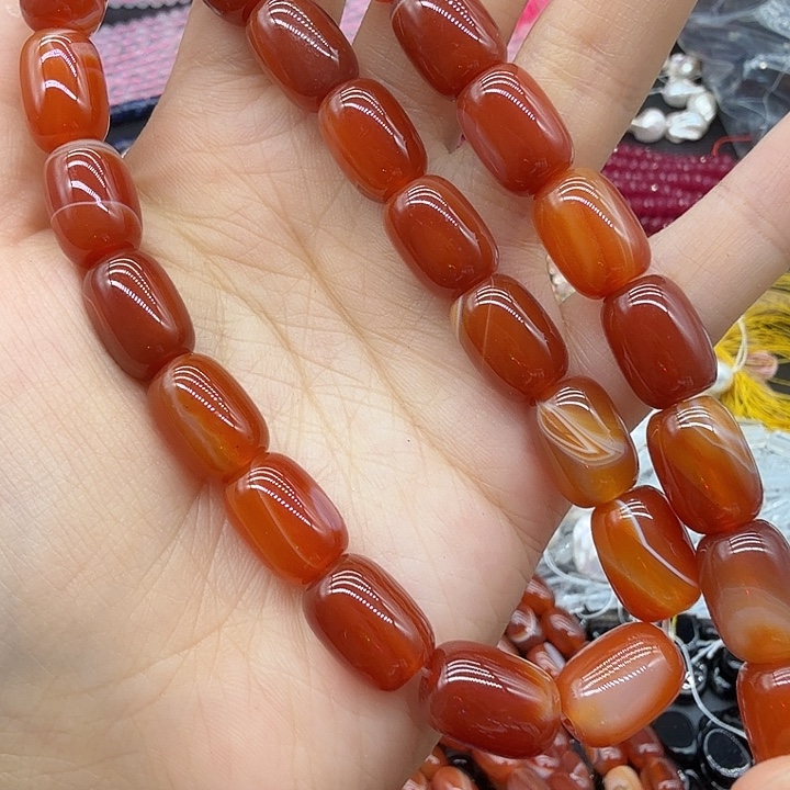 未镶嵌珠宝半成品水晶9×13红玛缠丝桶珠一条