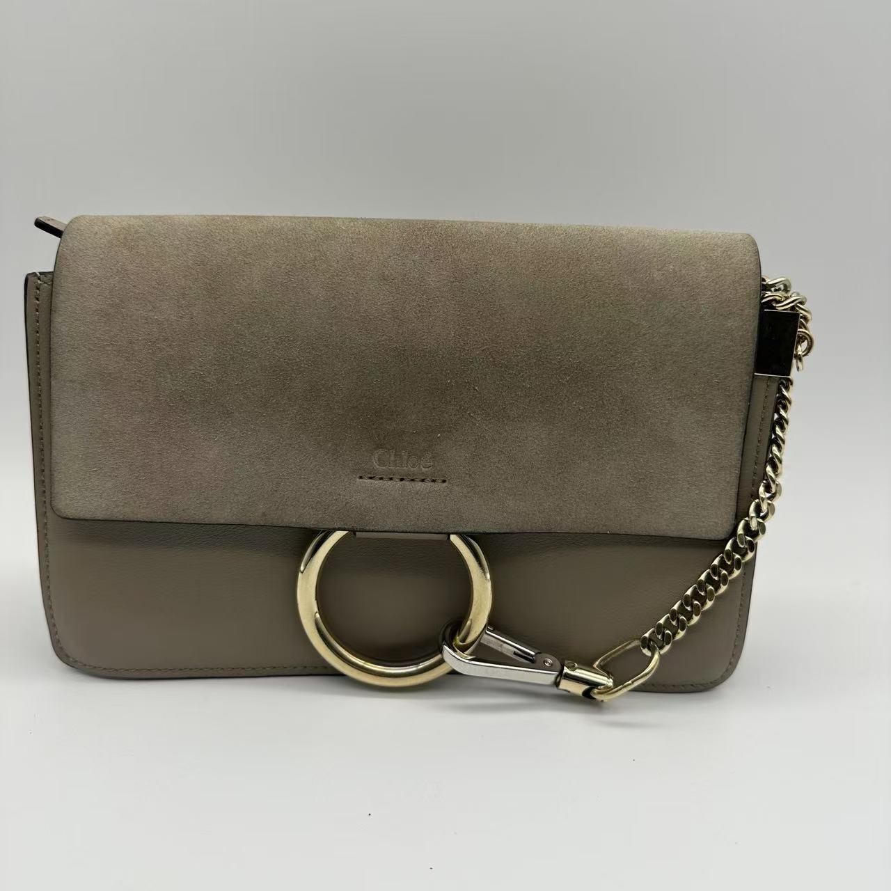 95新 Chloe/蔻依 大象灰圆环单肩包