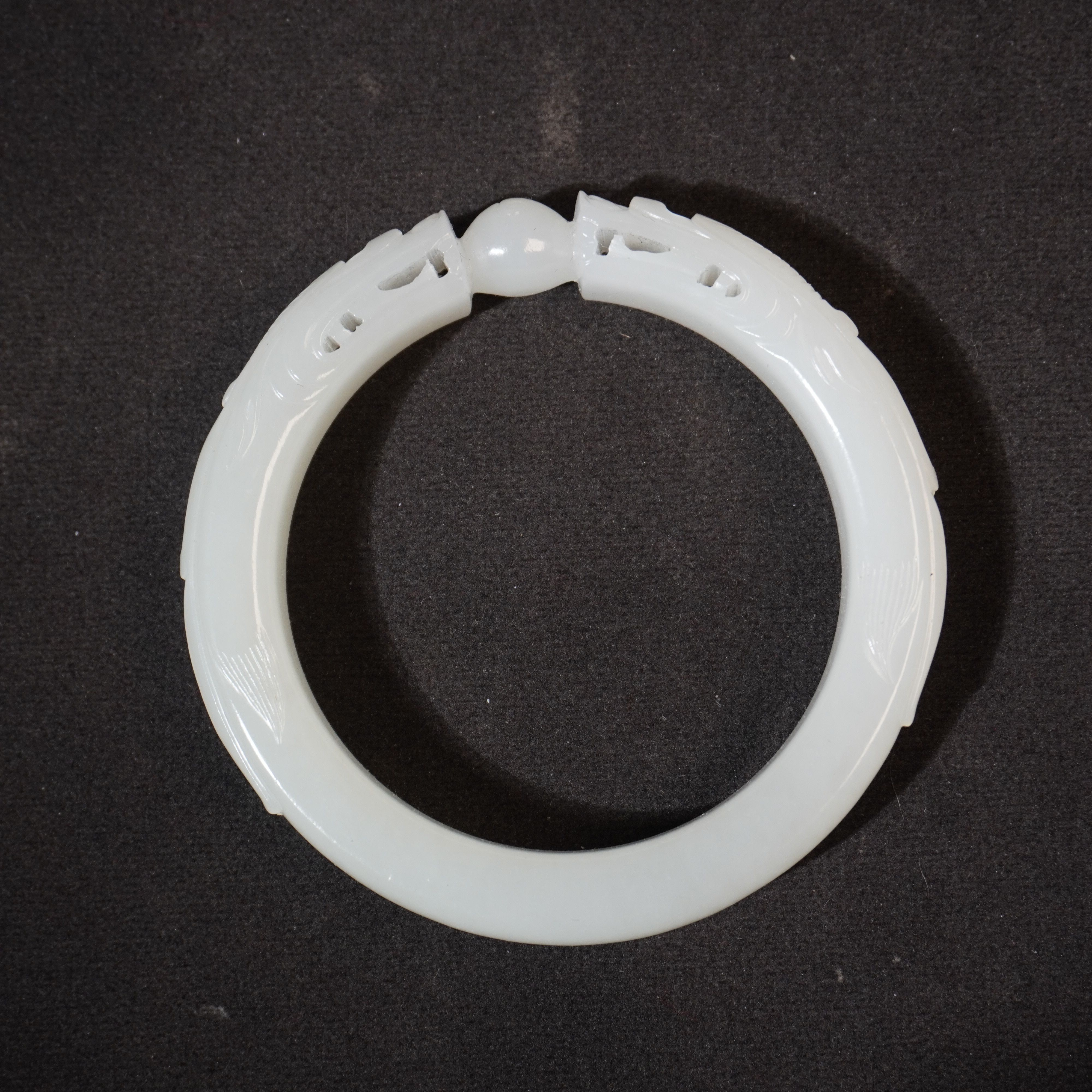 8SE98  清  和田玉双龙戏珠手镯