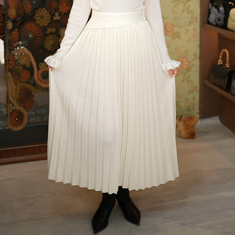 2025新款针织半身裙A字中长款 春天小仙女高腰显瘦百褶裙子女