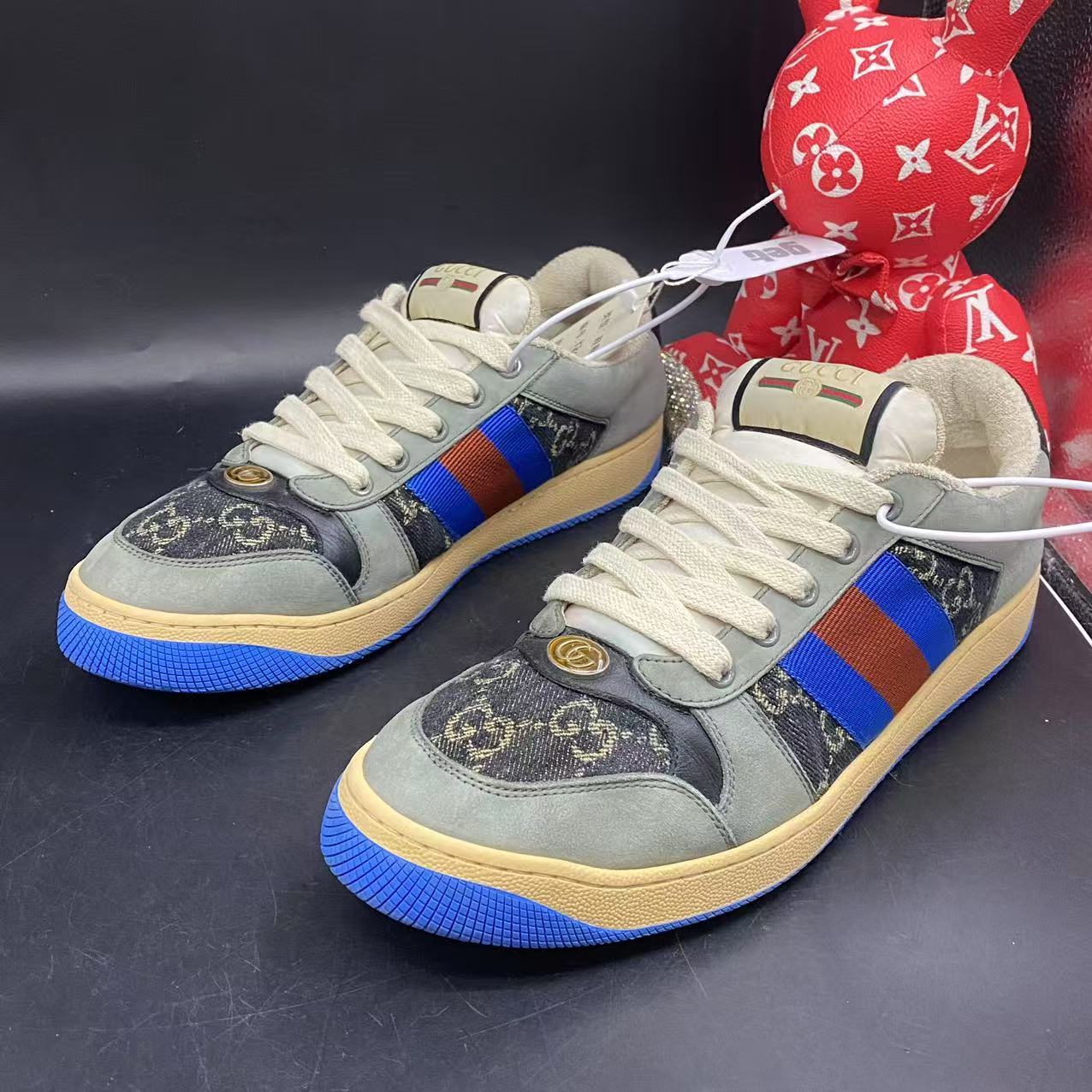 95新 GUCCI/古驰 黑灰色双G老花脏脏鞋41欧码kke248