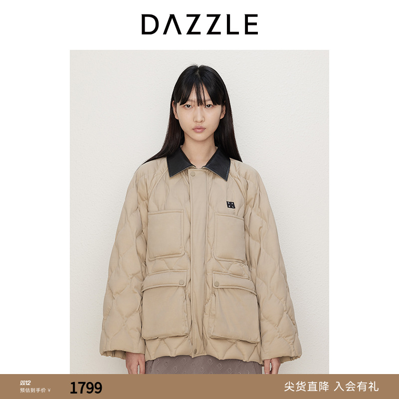 DAZZLE地素 羽绒服2024年秋季女装摩登夹克式中长款外套2I3K302