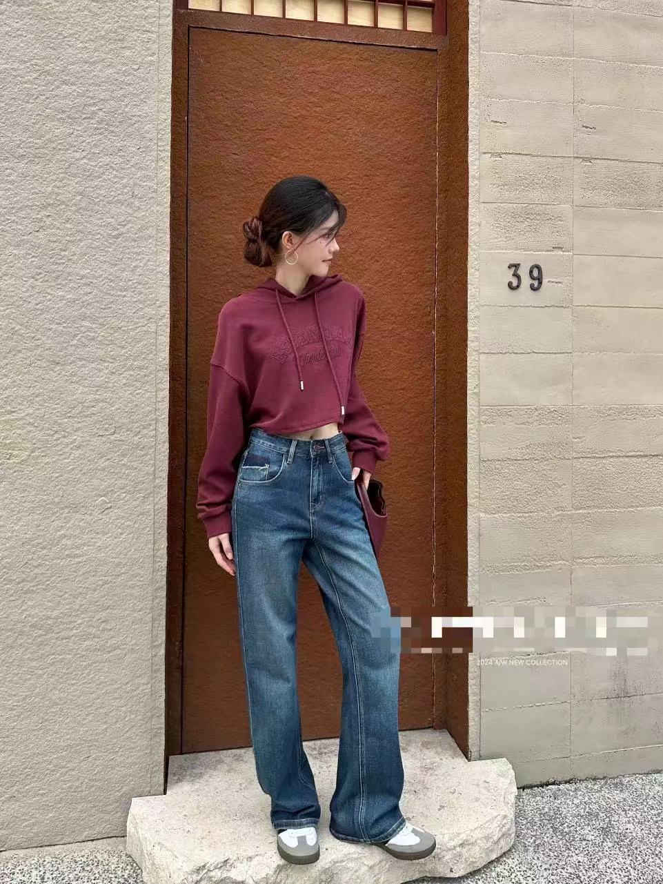 254牛仔裤女春新款直筒裤时尚高腰直筒裤