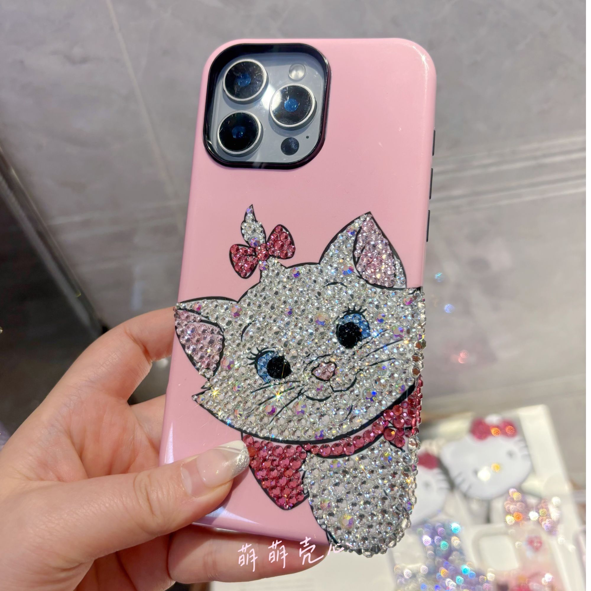 可爱玛丽猫猫咪水钻贴钻手机壳适用14苹果16promax华为15pro