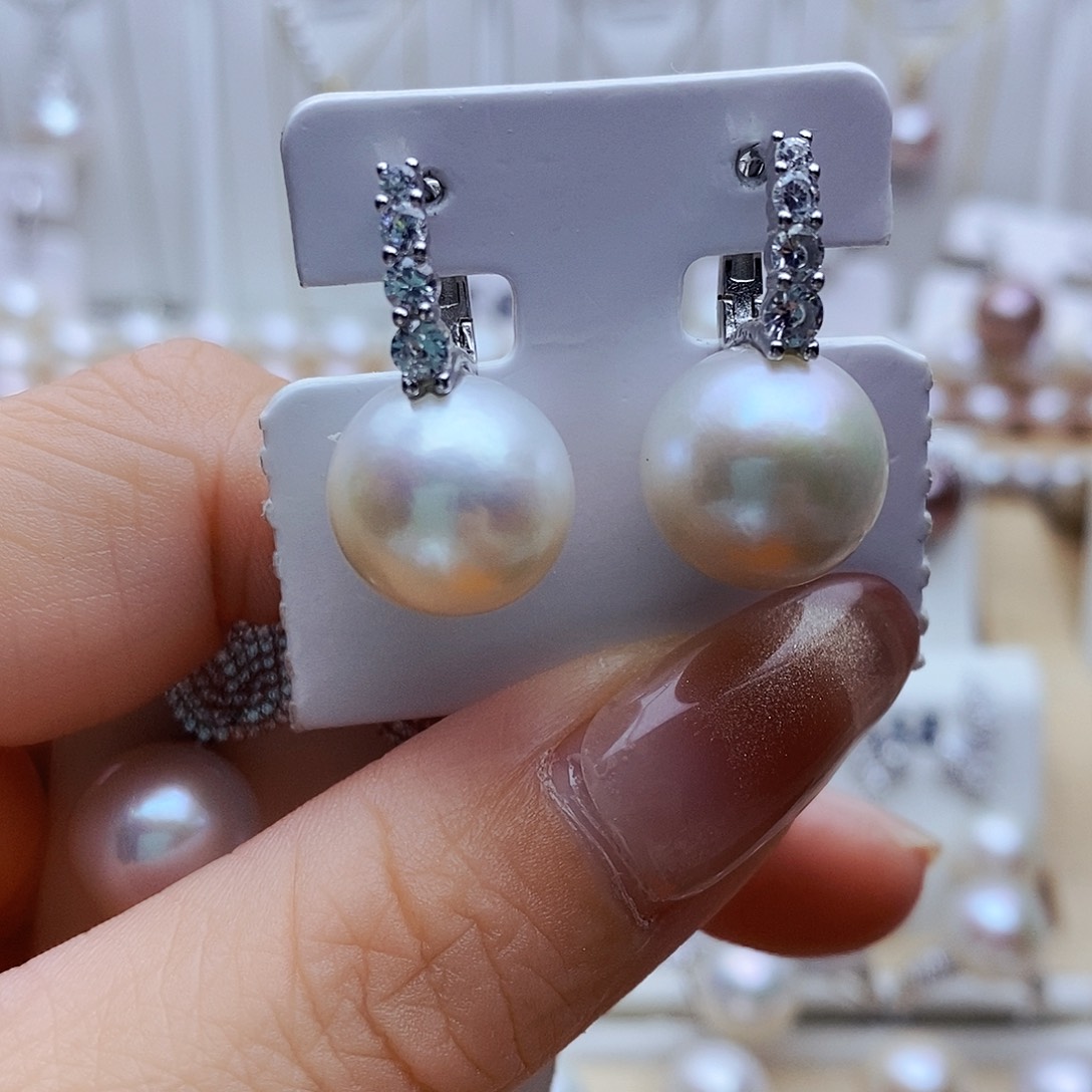 银S925镶嵌淡水珍珠耳饰小*