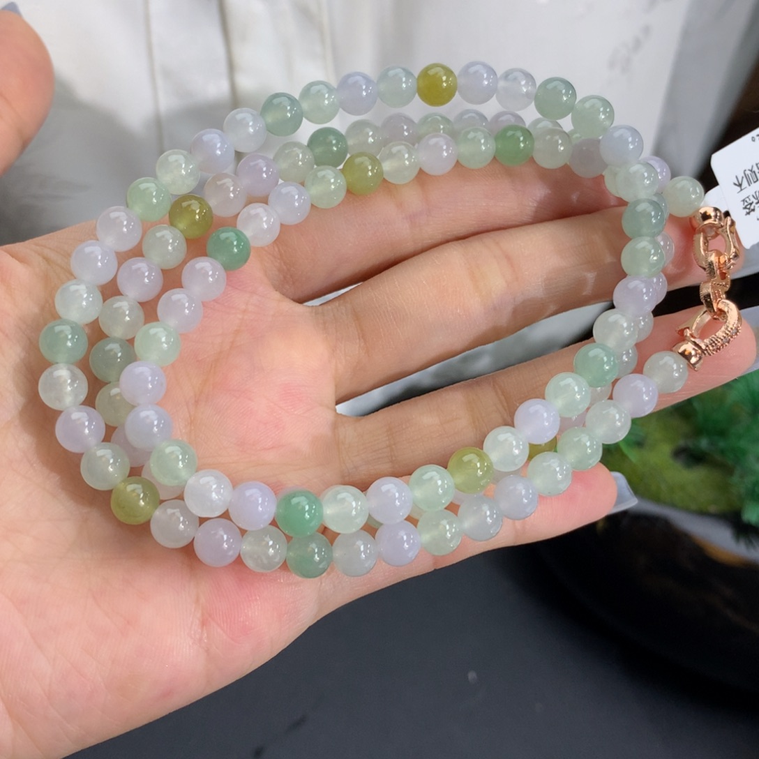 翡翠未镶嵌手串卡6冰胶多宝项链