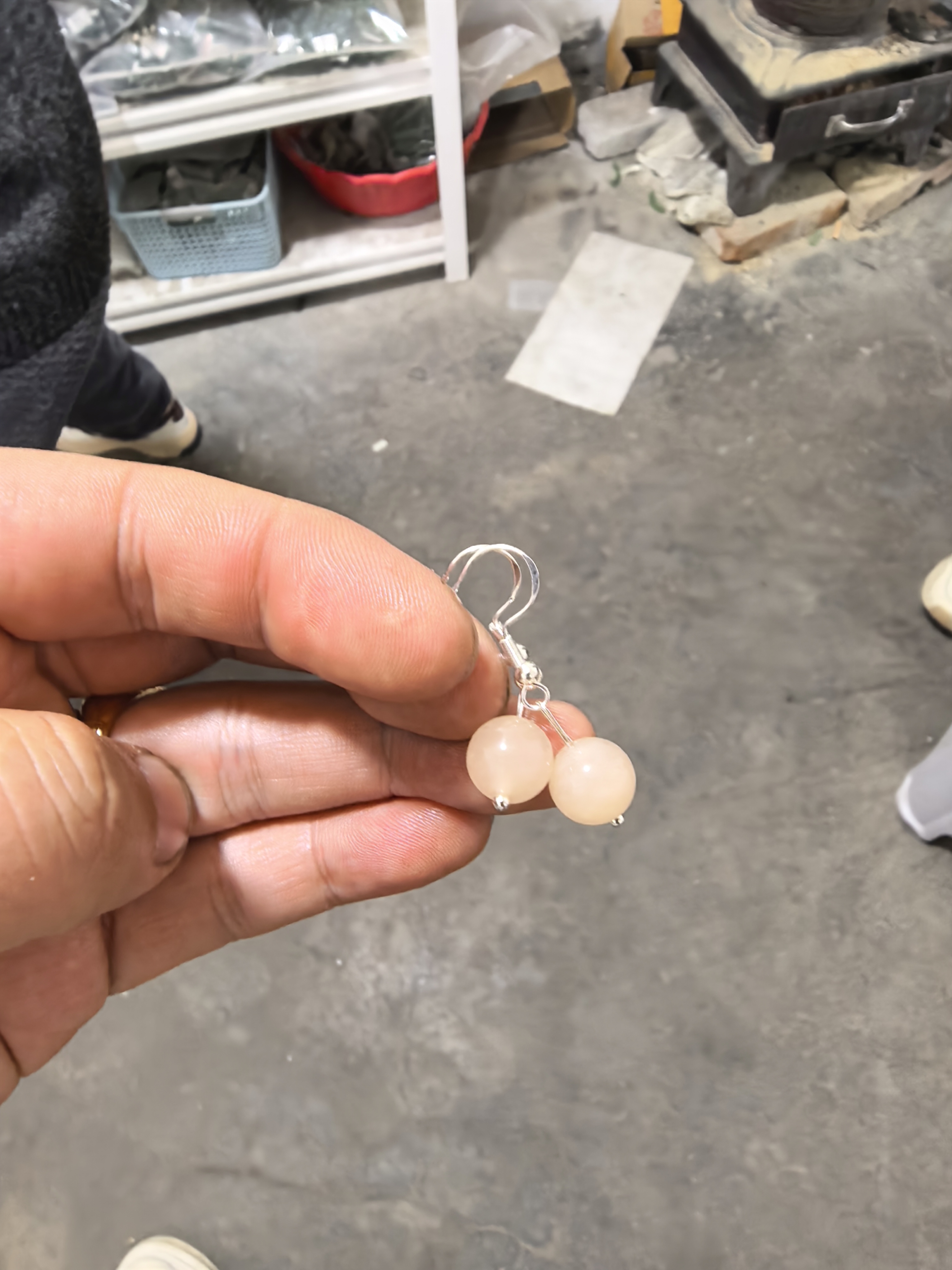 藕粉耳坠！青海天然山料藕粉色卡10耳坠！