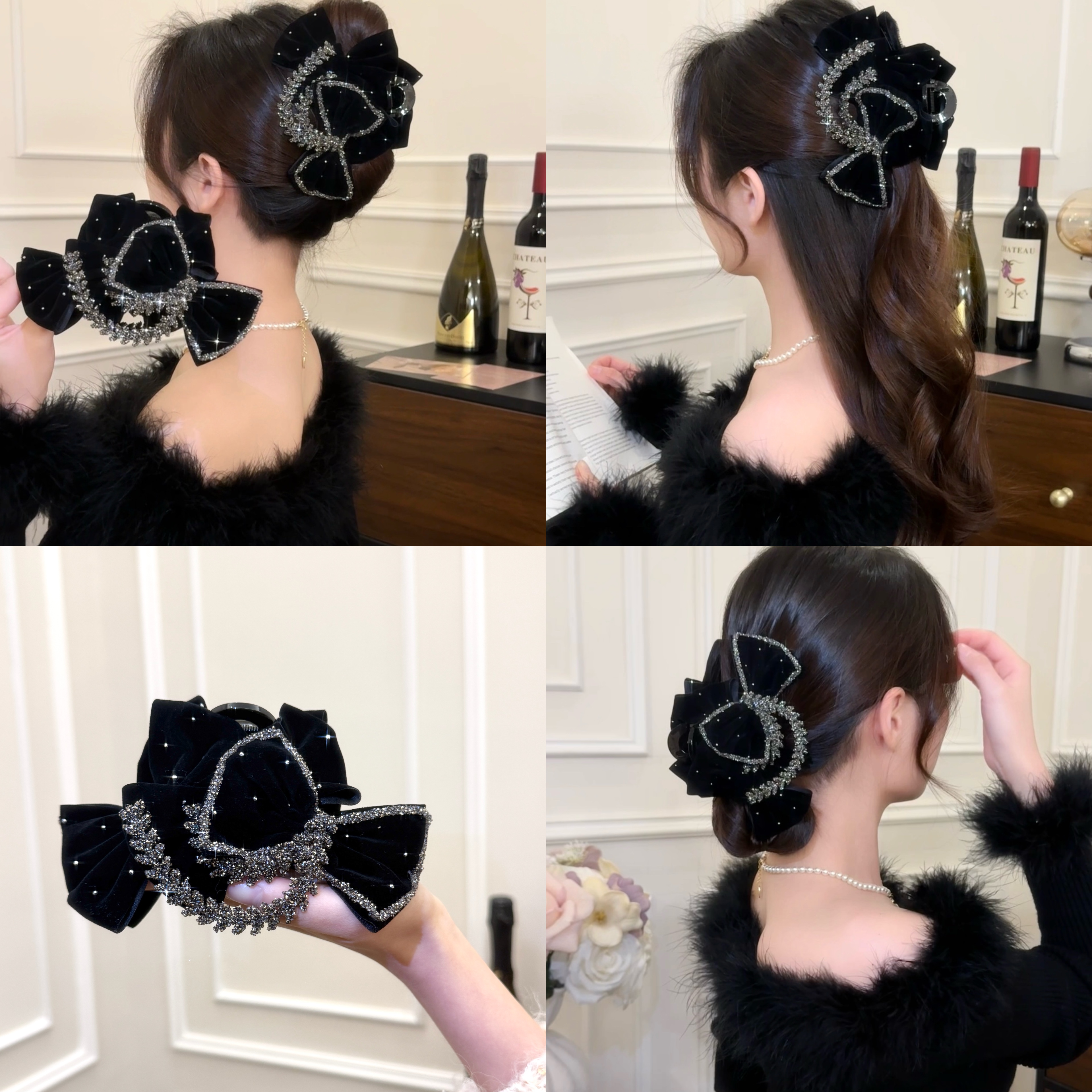 2025冬季新款闪钻蝴蝶结抓夹女马尾辫后脑勺抓夹