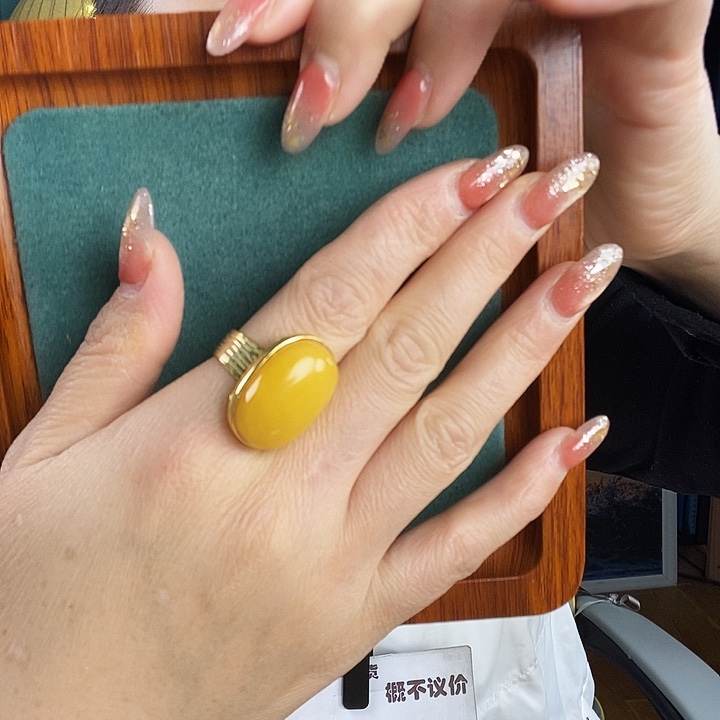 蜜蜡银S925镶嵌戒指戒指