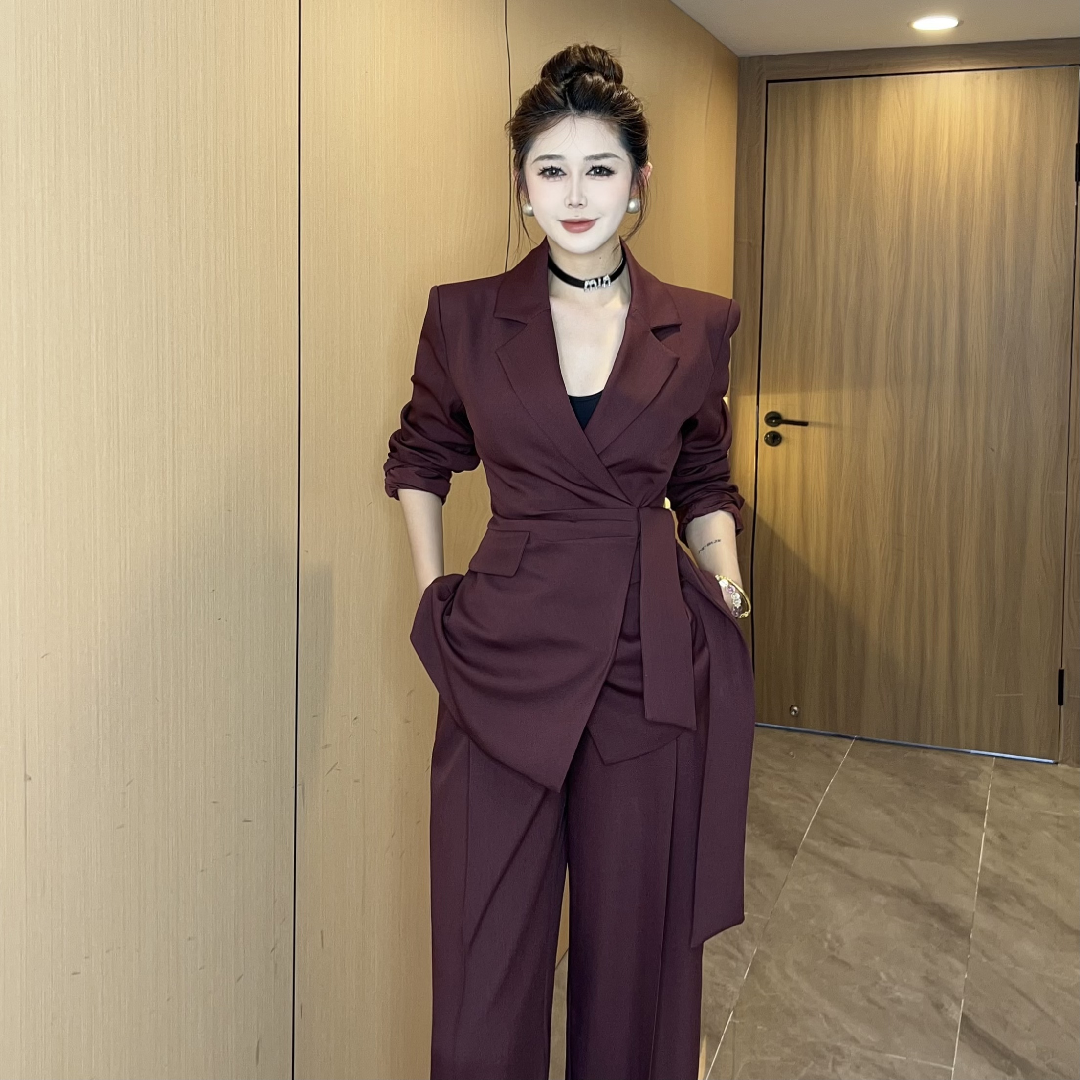 【MD原创·宵夜】2025春季新款气质长袖时尚休闲百搭设计师套装裤