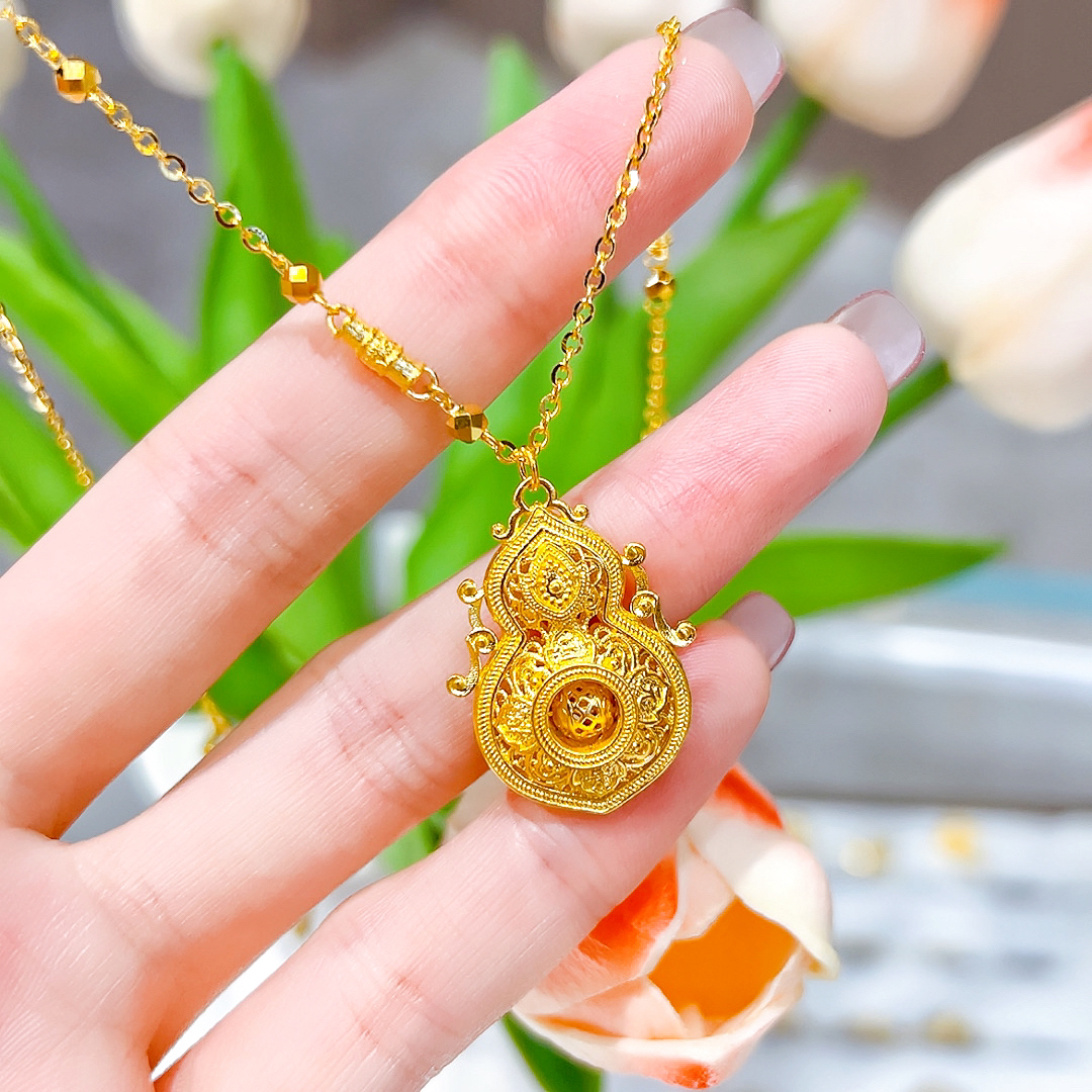 精品5G足金复古优雅轻奢四美葫芦项链00749