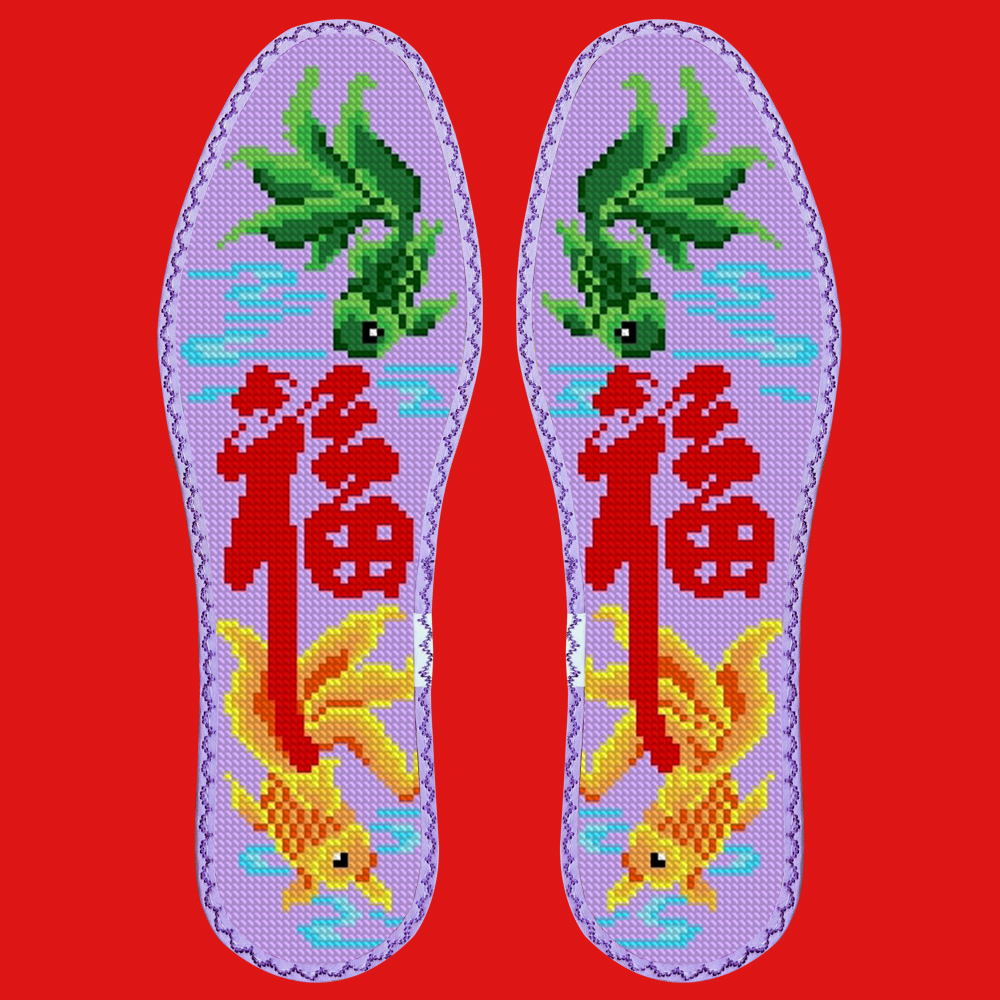 小格十字绣鞋垫七层纯棉布花边吸汗防臭（福鱼）
