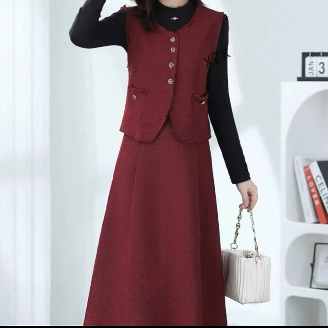 【F3171】2025春装新款套装时尚马甲外套两件套连衣裙