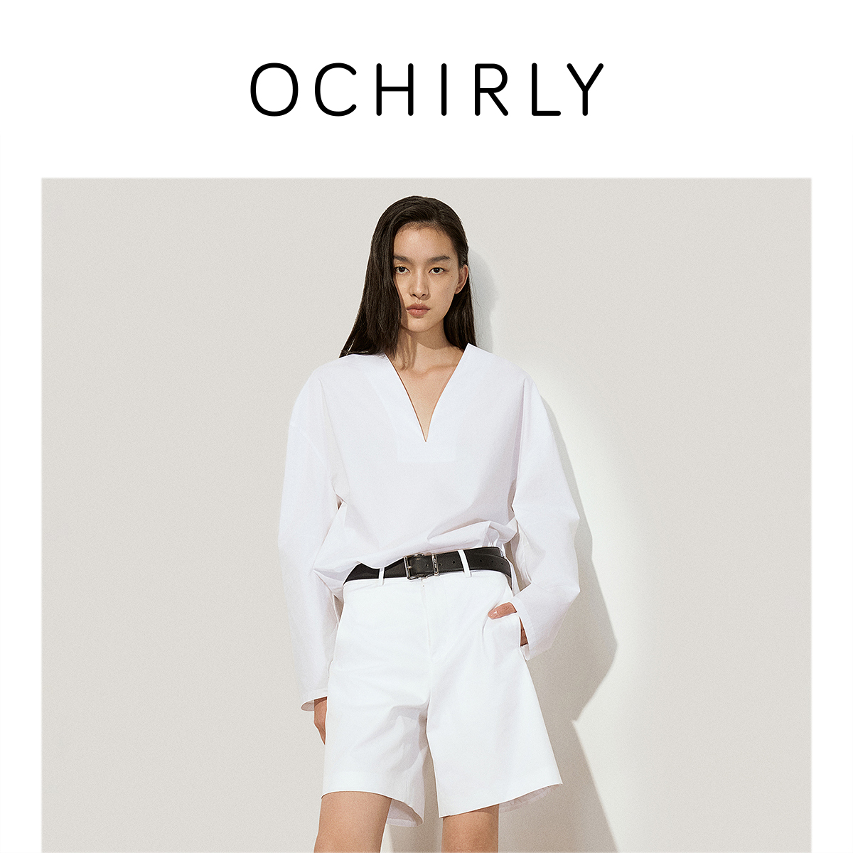 OCHIRLY欧时力 全棉府绸套头衬衫女上衣V领松弛感2025夏季新品