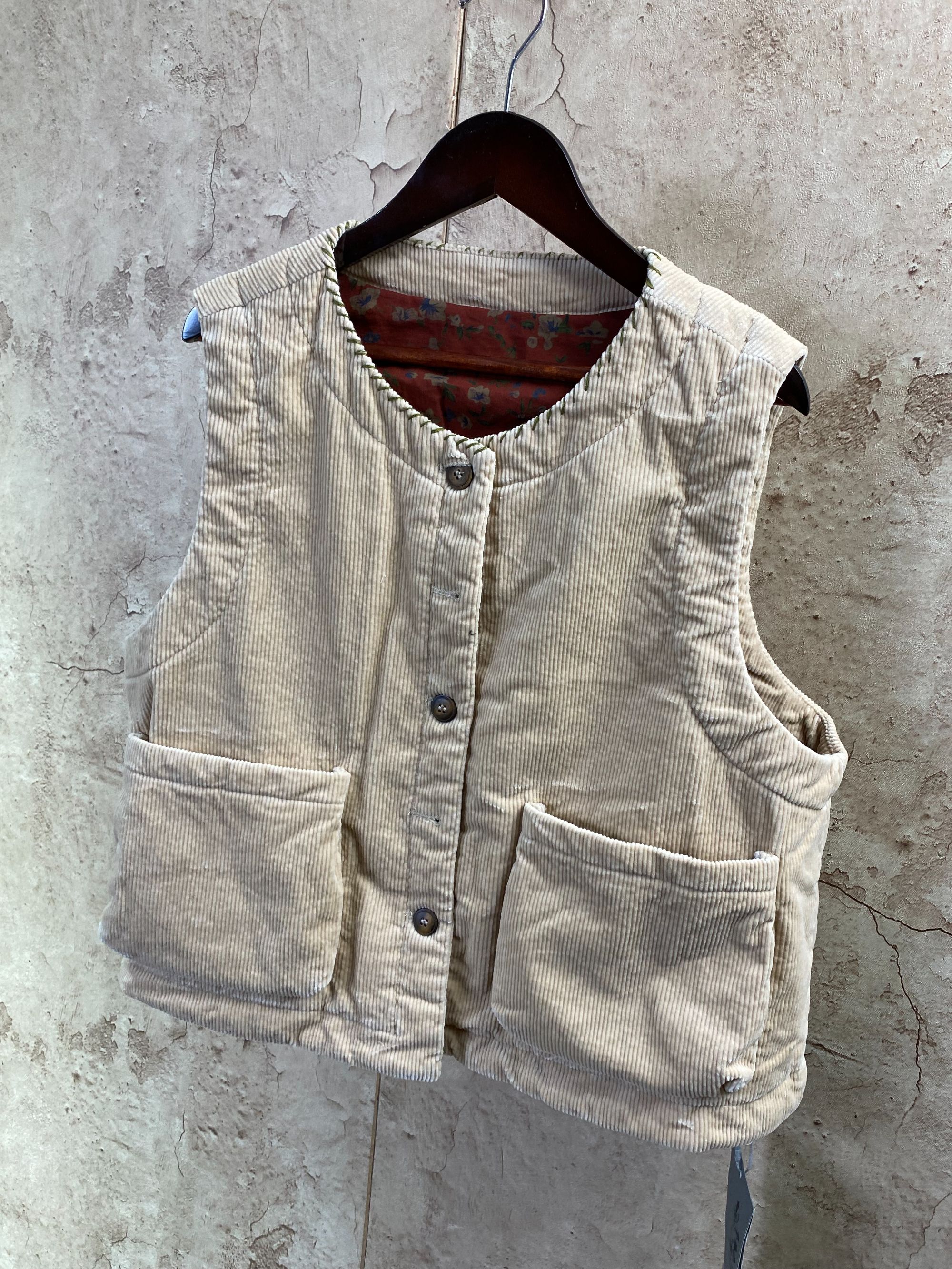 忆古朴拙2410915原创设计复古休闲百搭品质款条绒手工棉双层马甲