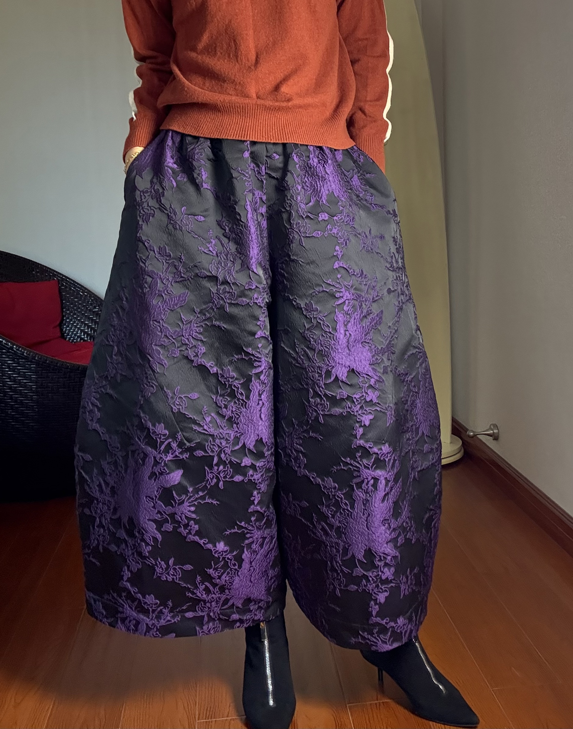 【雾紫】紫色秋冬加长85-89厘米新中式花苞棉裤