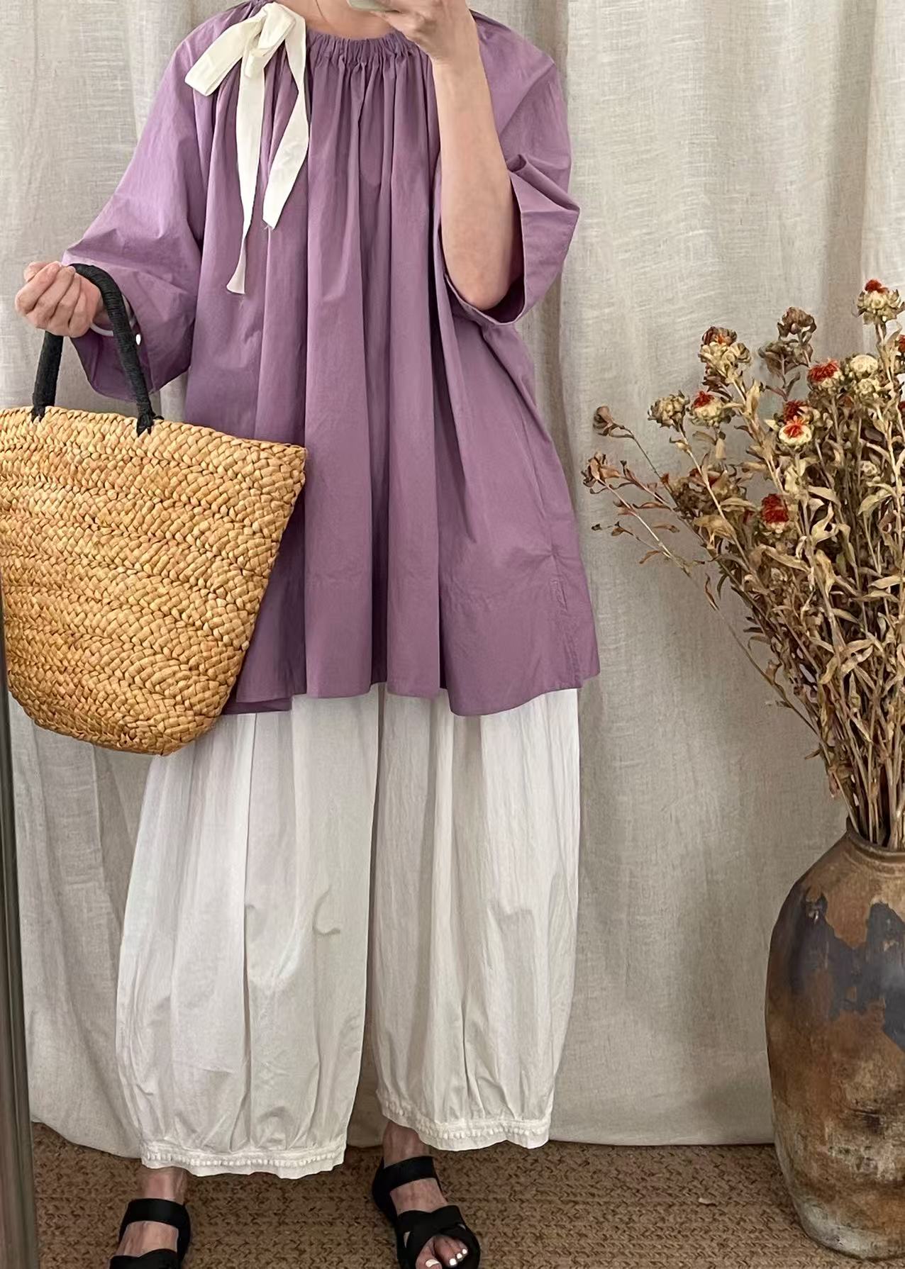 叨叨定制款 #8275#褶皱领口短袖上衣  XX