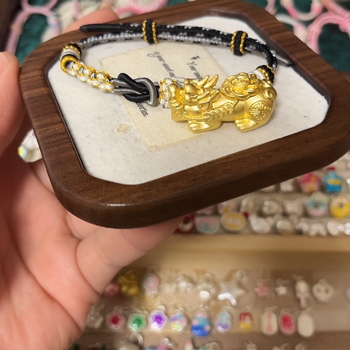 足银布艺银镀金大皮球手绳