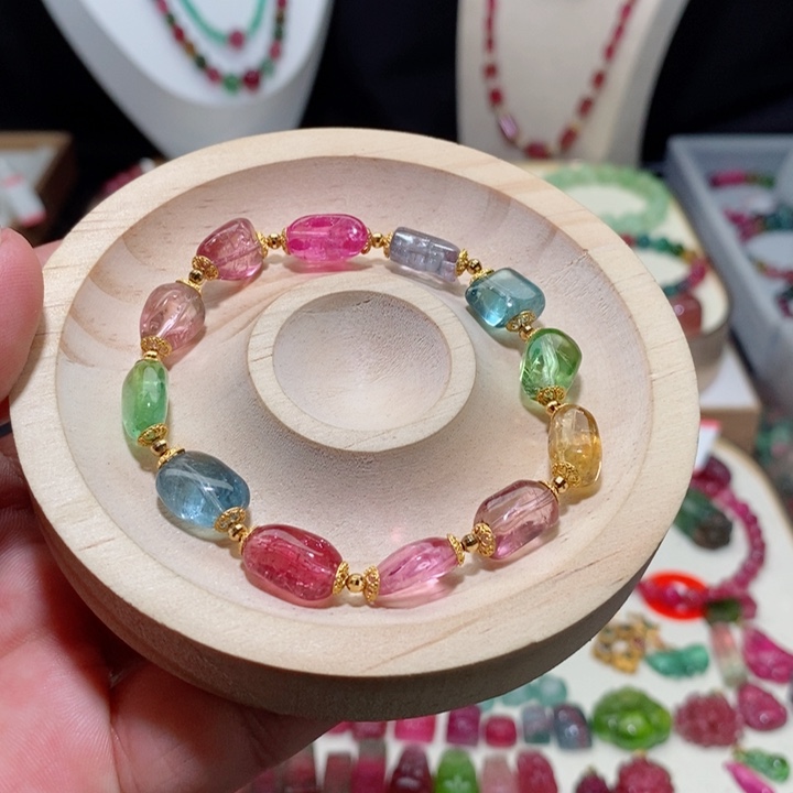 碧玺手链18K金镶嵌碧玺手链